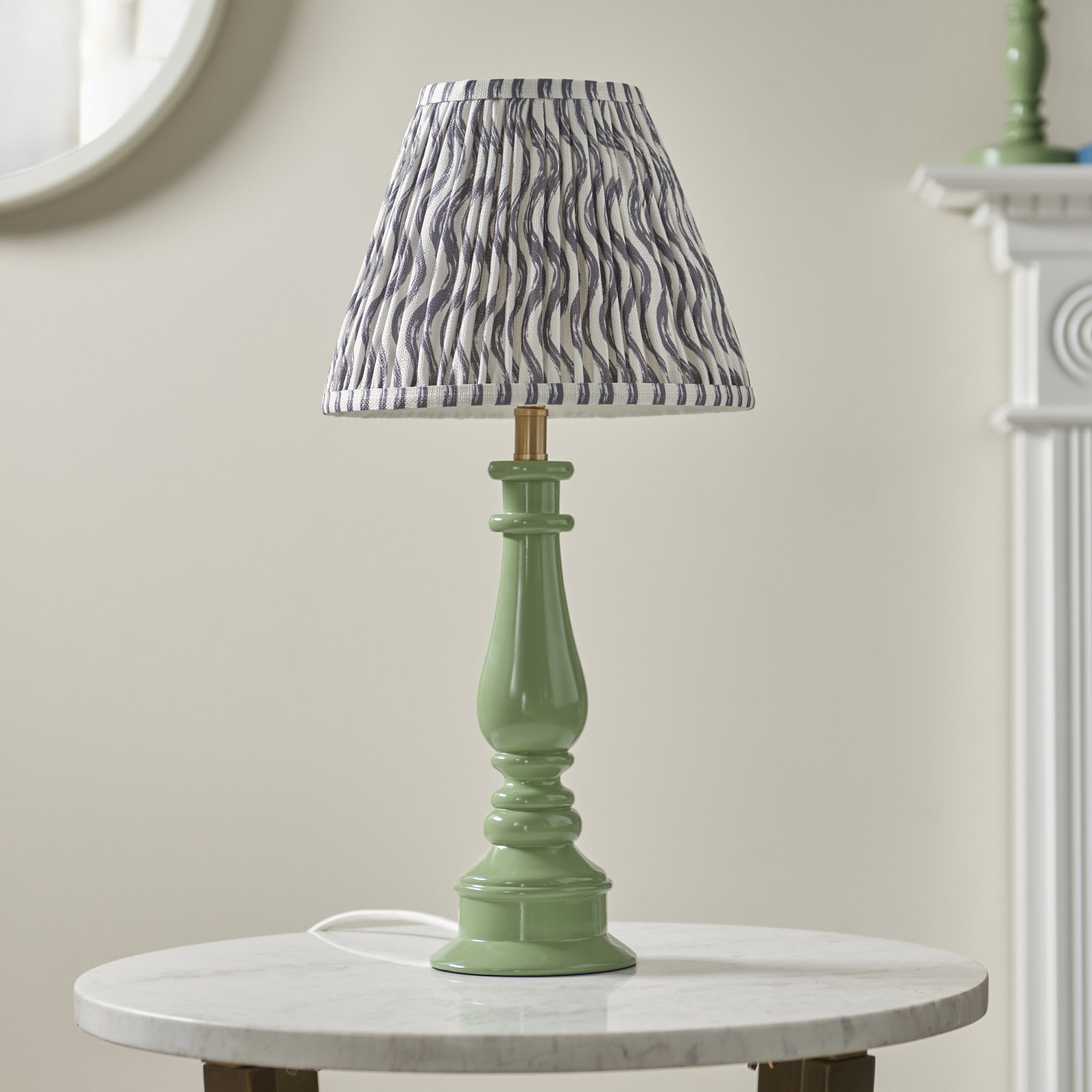 Endon Myrtle Gloss Cotswold Green Table Lamp & Ripple 25cm Pearl Grey Shade