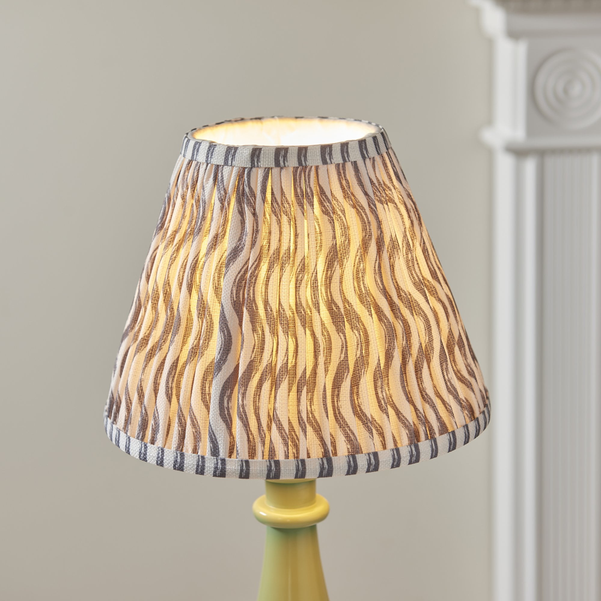 Endon Myrtle Gloss Cotswold Green Table Lamp & Ripple 25cm Pearl Grey Shade