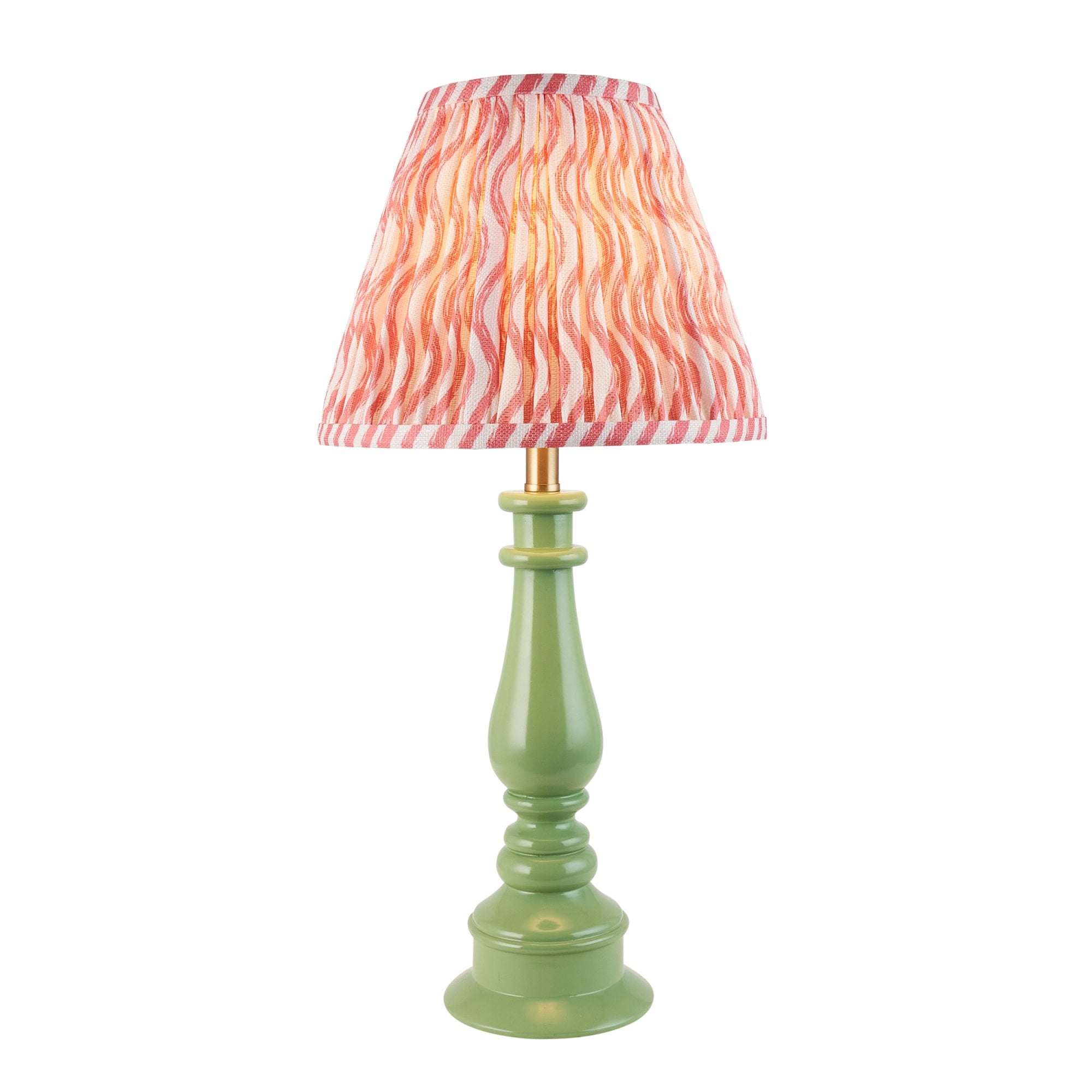 Endon Myrtle Gloss Cotswold Green Table Lamp & Ripple 25cm Coral Pink Shade