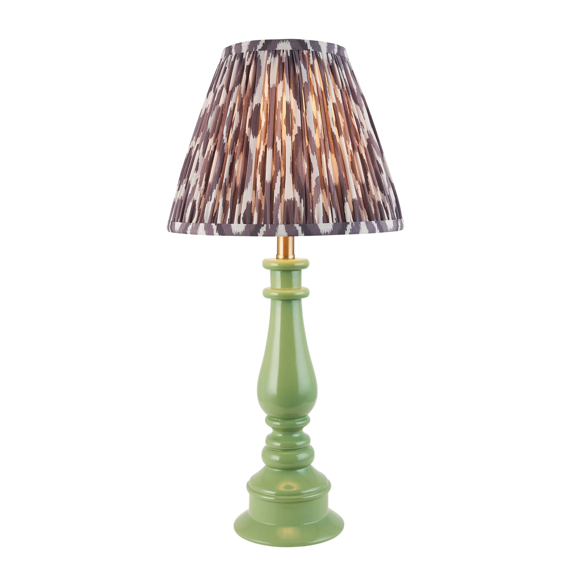 Endon Myrtle Gloss Cotswold Green Table Lamp & Ikat 25cm Pearl Grey Shade