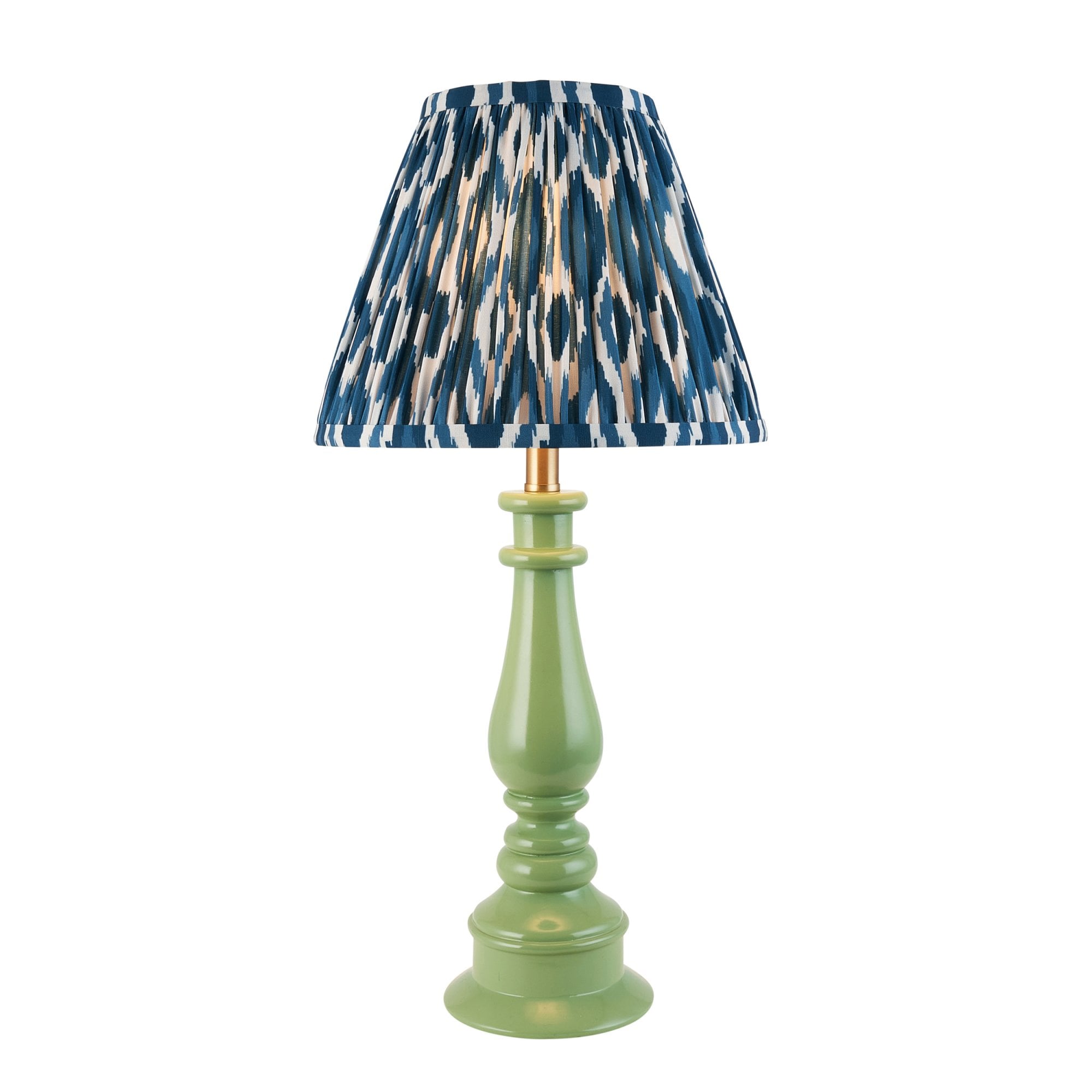 Endon Myrtle Gloss Cotswold Green Table Lamp & Ikat 25cm Marlin Blue Shade