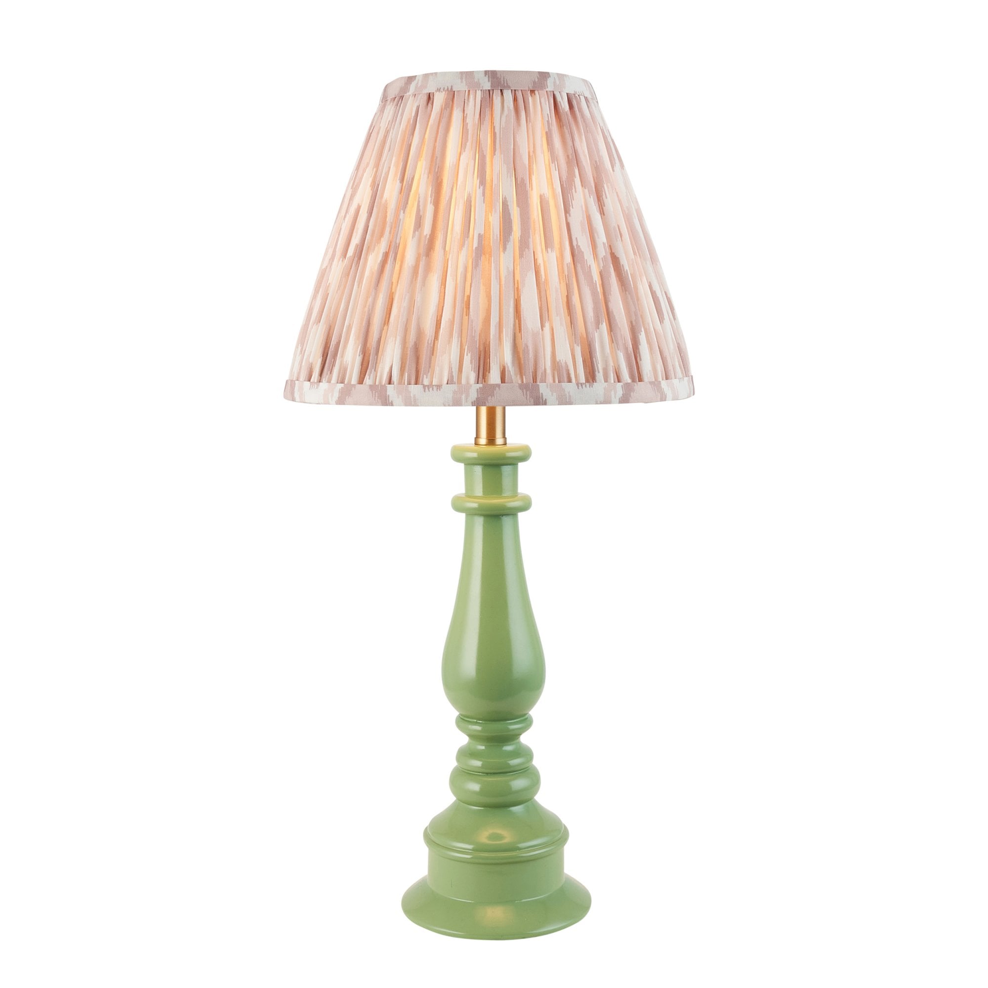 Endon Myrtle Gloss Cotswold Green Table Lamp & Ikat 25cm Neutral Shade