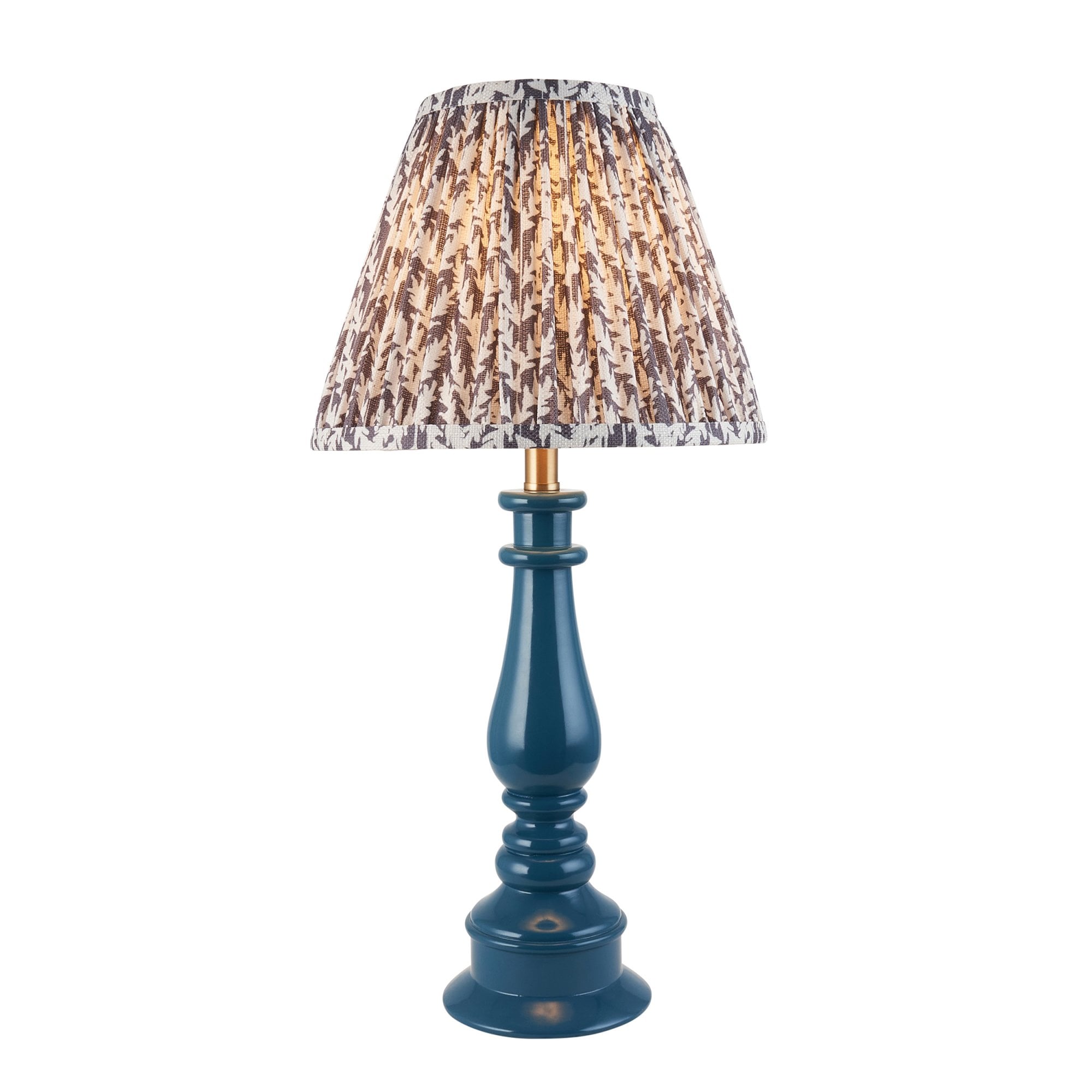 Endon Myrtle Gloss Marlin Blue Table Lamp & Leaf 25cm Pearl Grey Shade