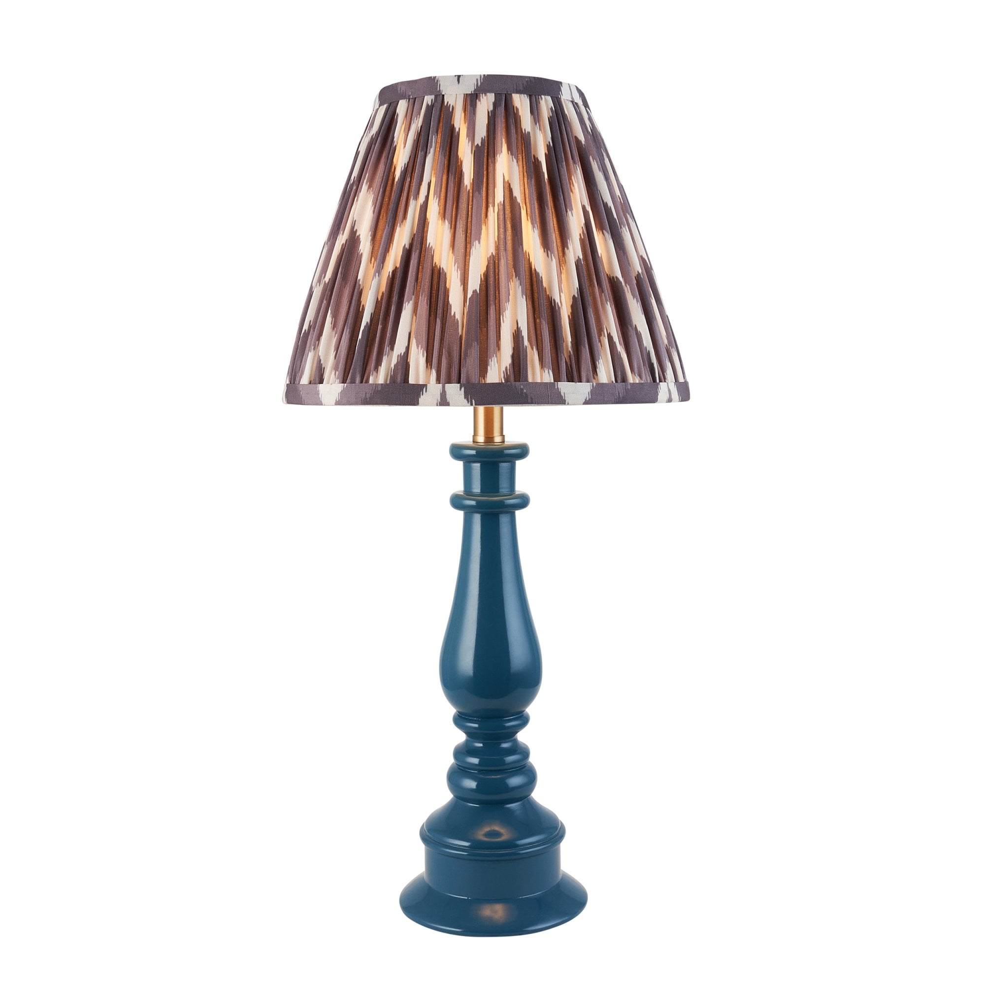Endon Myrtle Gloss Marlin Blue Table Lamp & Zigzag 25cm Pearl Grey Shade
