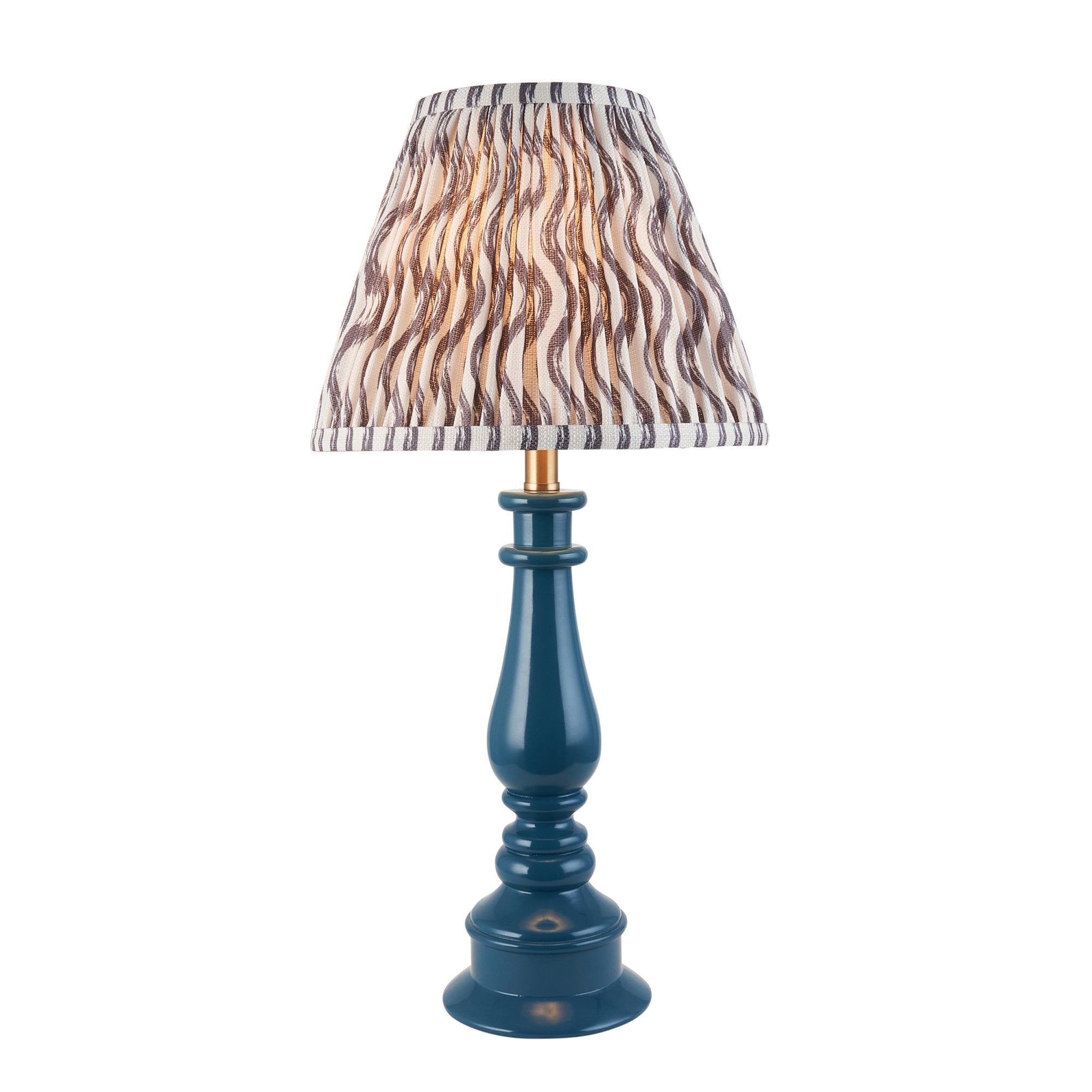 Endon Myrtle Gloss Marlin Blue Table Lamp & Ripple 25cm Pearl Grey Shade