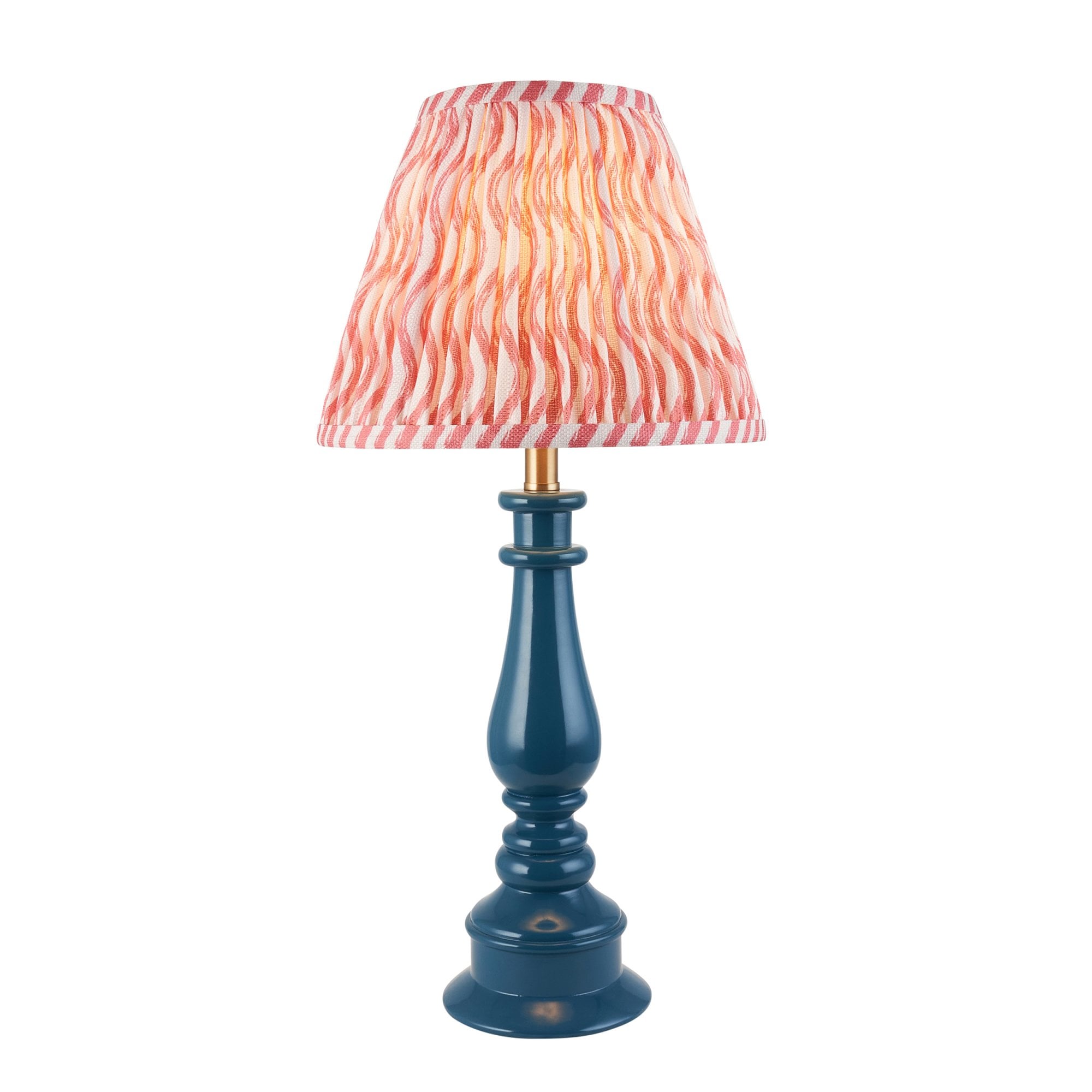 Endon Myrtle Gloss Marlin Blue Table Lamp & Ripple 25cm Coral Pink Shade