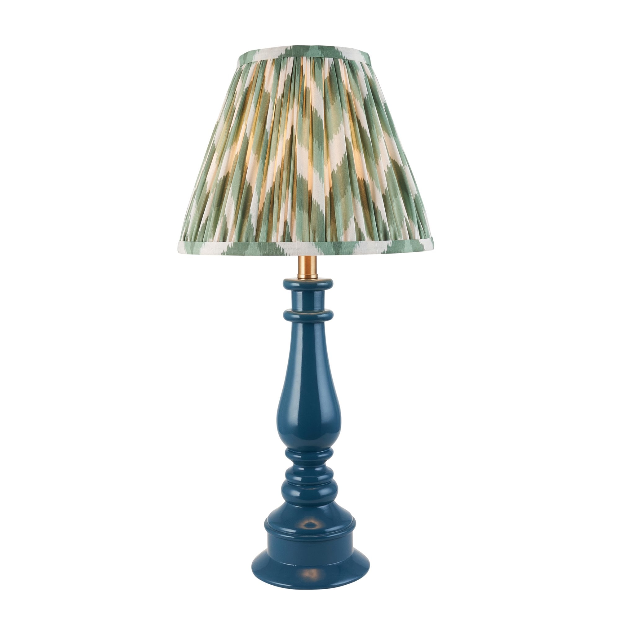 Endon Myrtle Gloss Marlin Blue Table Lamp & Zigzag 25cm Cotswold Green Shade