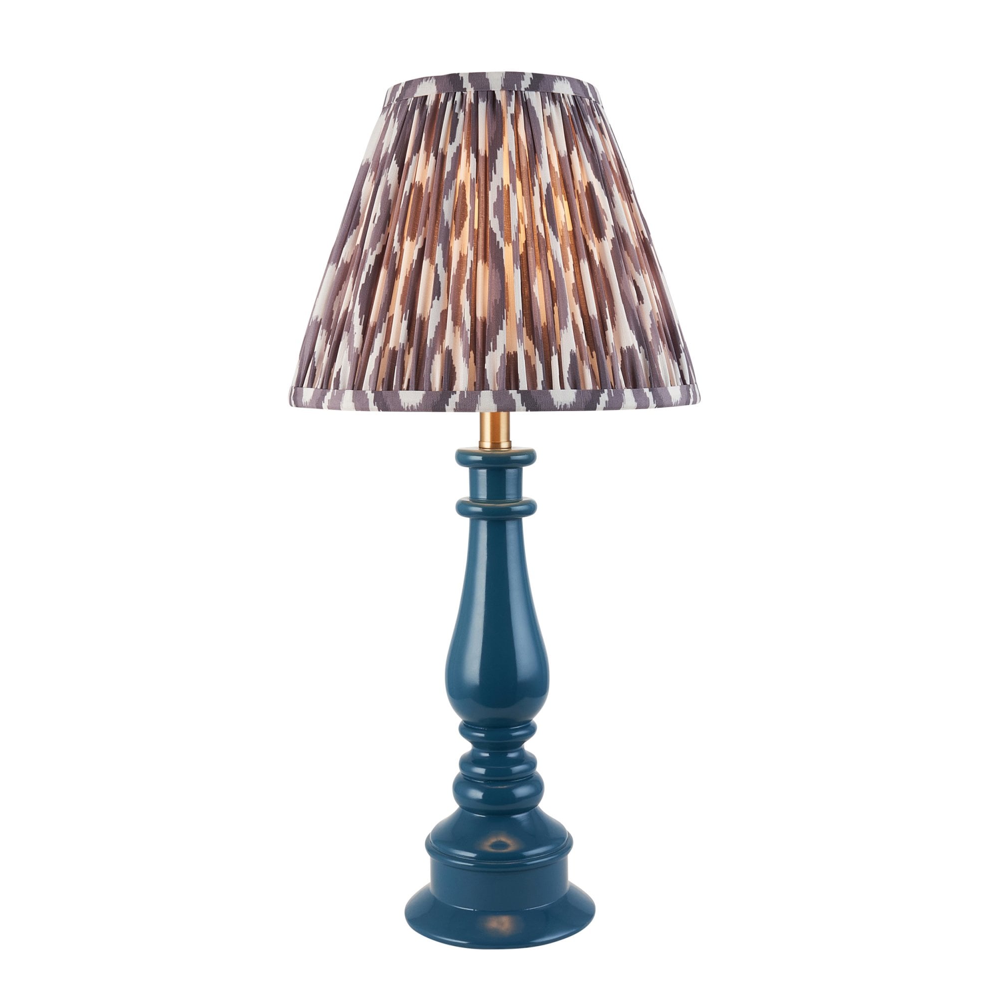 Endon Myrtle Gloss Marlin Blue Table Lamp & Ikat 25cm Pearl Grey Shade