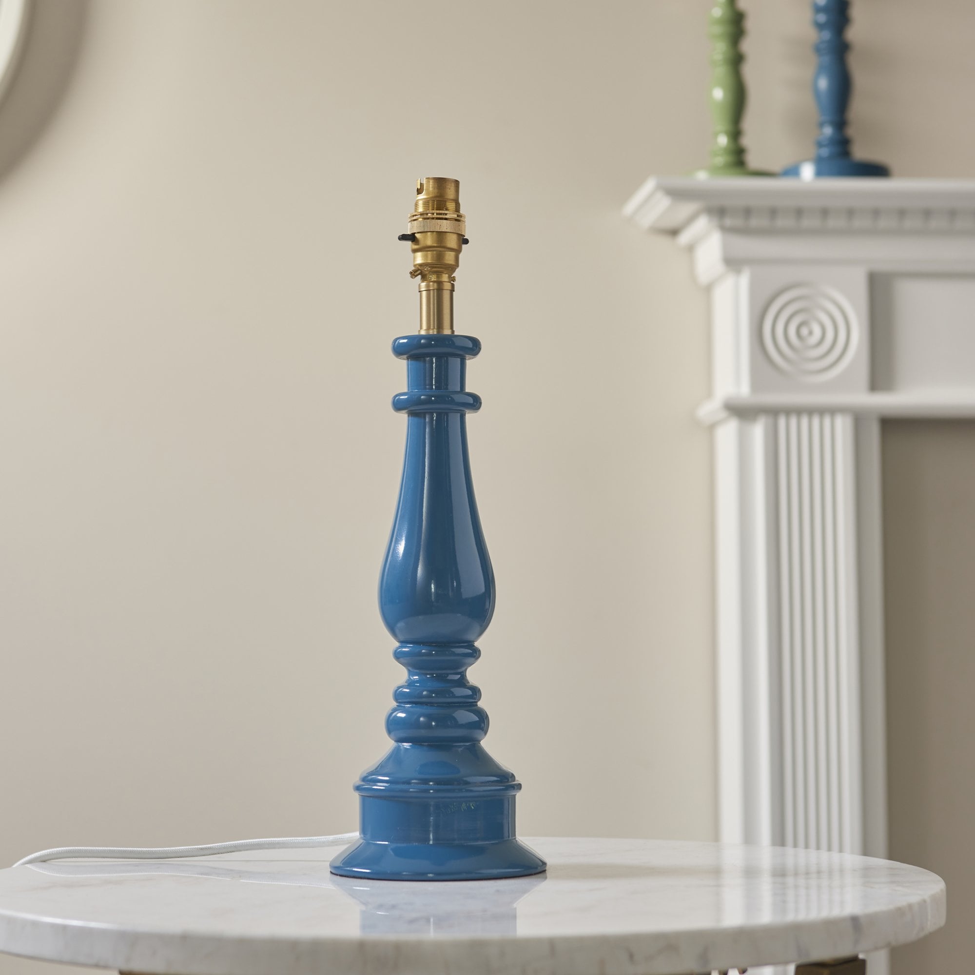 Endon Myrtle Gloss Marlin Blue Table Lamp & Ikat 25cm Pearl Grey Shade