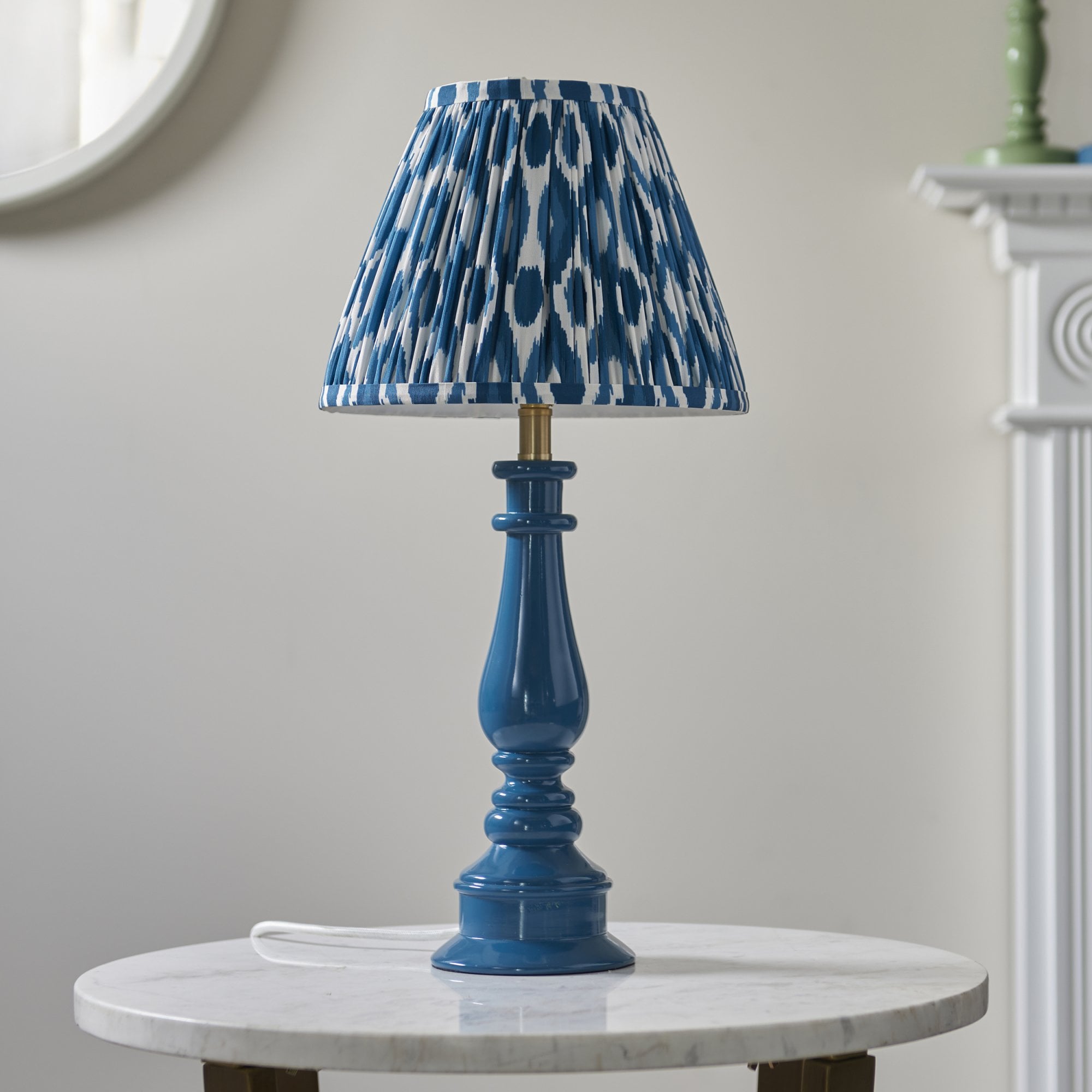 Endon Myrtle Gloss Marlin Blue Table Lamp & Ikat 25cm Marlin Blue Shade