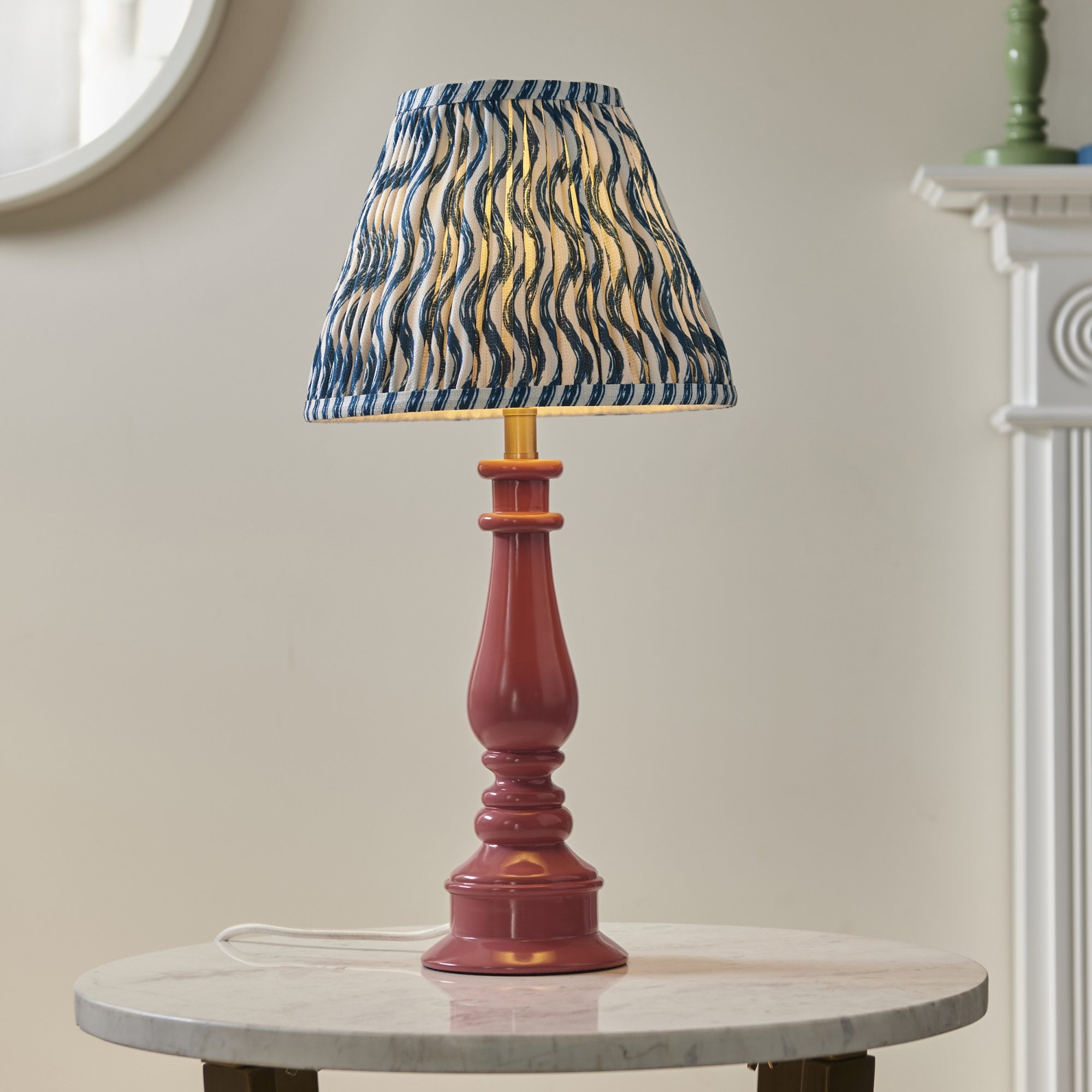 Endon Myrtle Gloss Pink Clay Table Lamp & Ripple 25cm Marlin Blue Shade