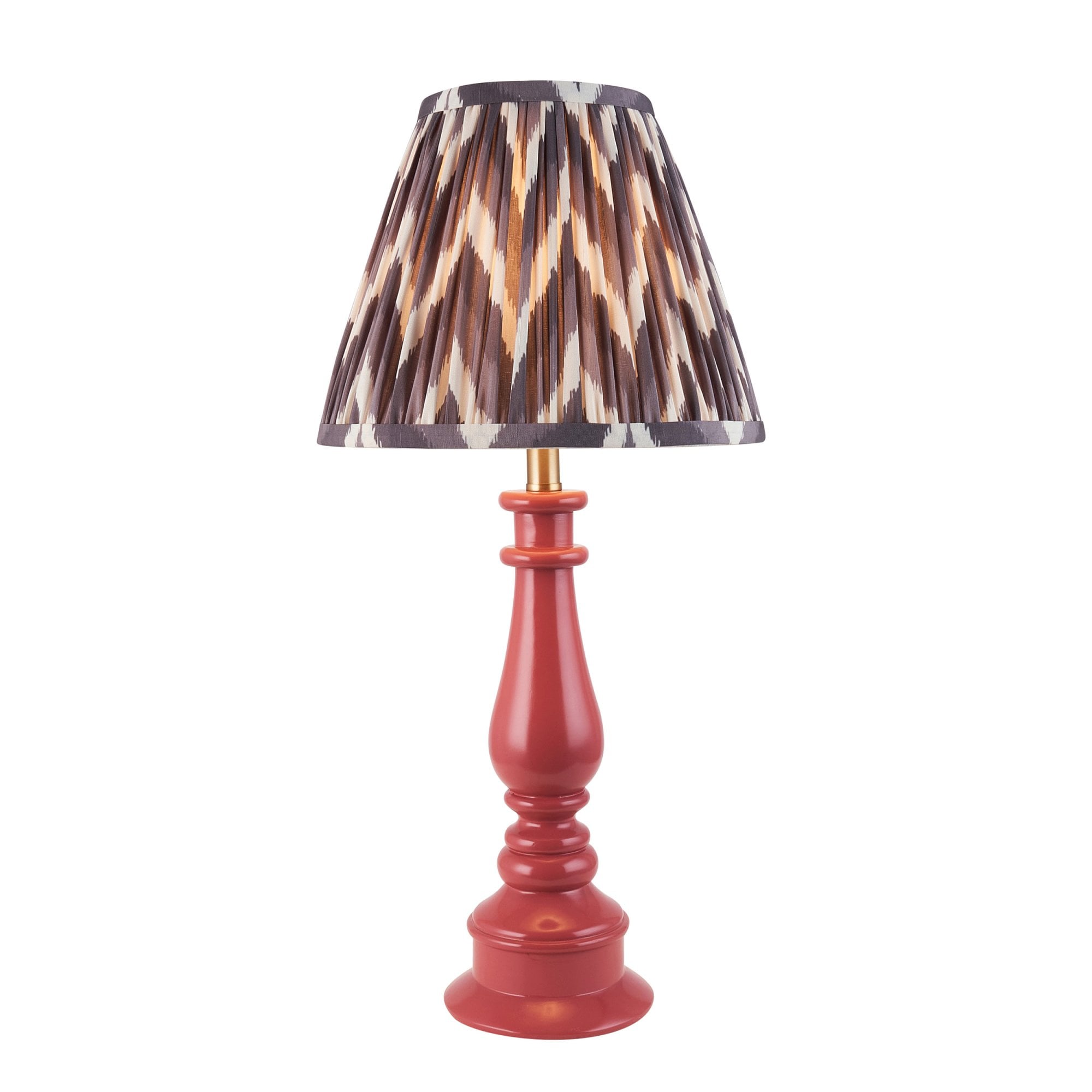 Endon Myrtle Gloss Pink Clay Table Lamp & Zigzag 25cm Pearl Grey Shade