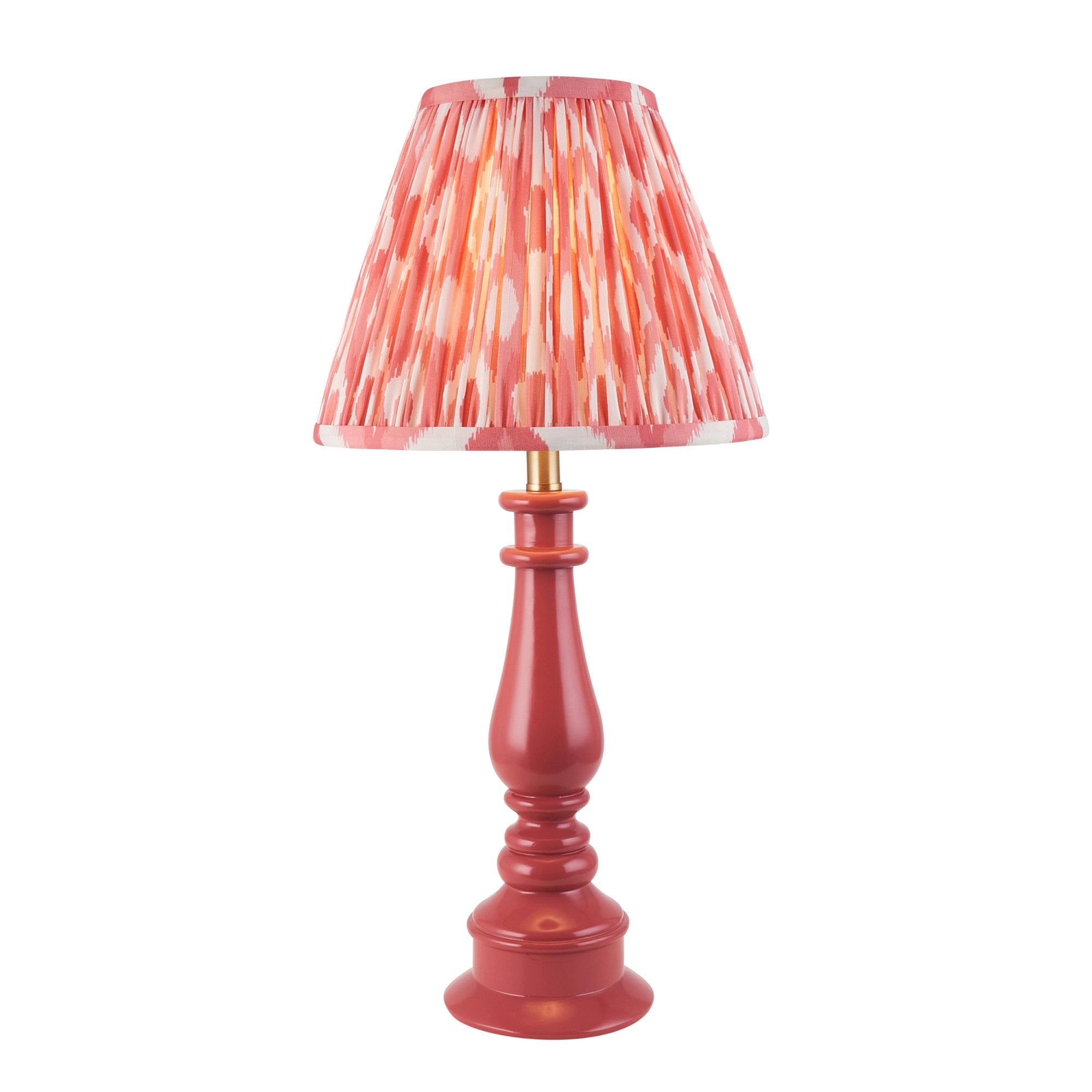 Endon Myrtle Gloss Pink Clay Table Lamp & Ikat 25cm Coral Pink Shade