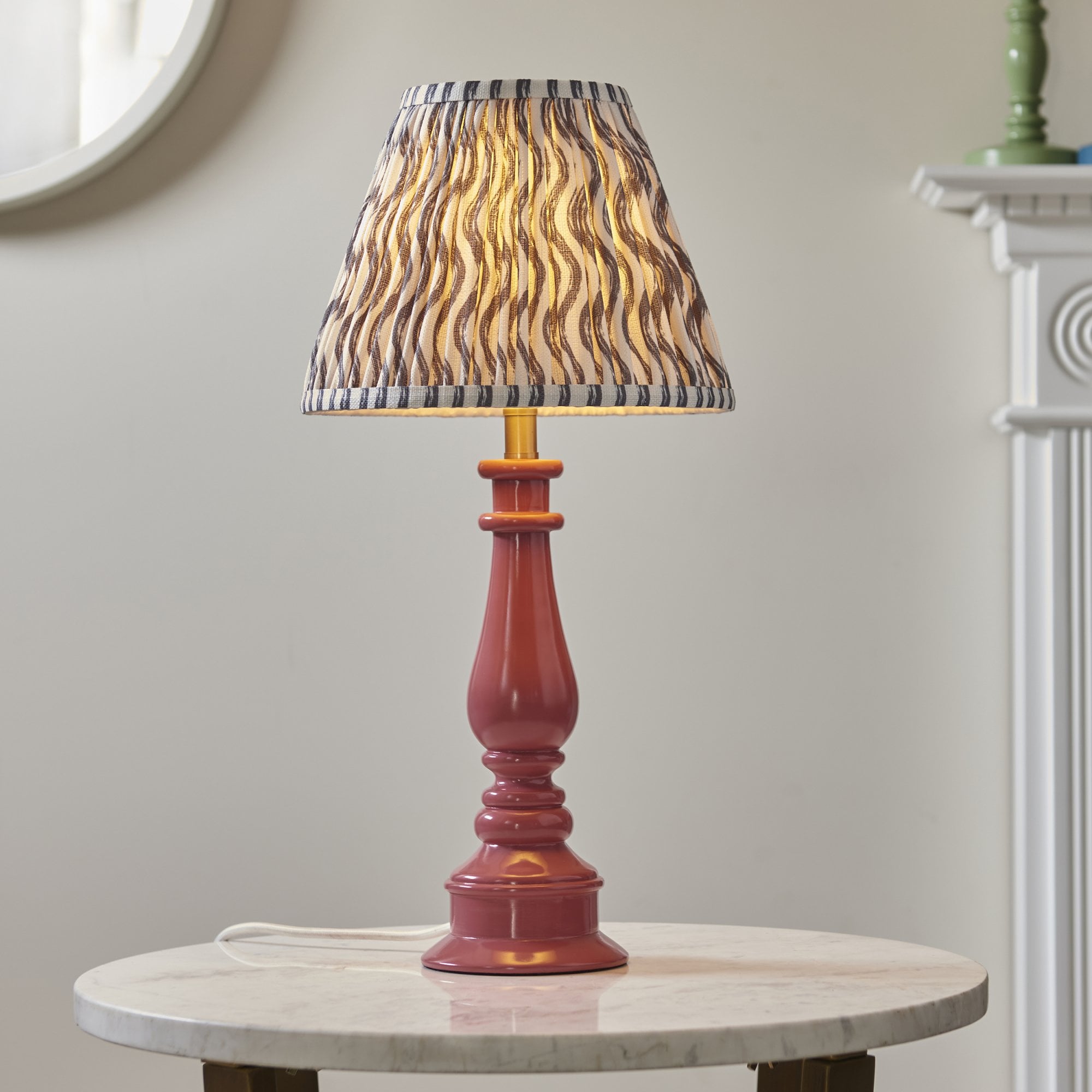 Endon Myrtle Gloss Pink ClayTable Lamp & Ripple 25cm Pearl Grey Shade