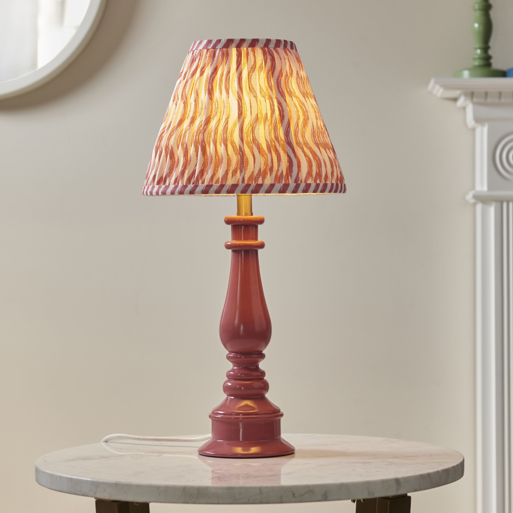 Endon Myrtle Gloss Pink Clay Table Lamp & Ripple 25cm Coral Pink Shade