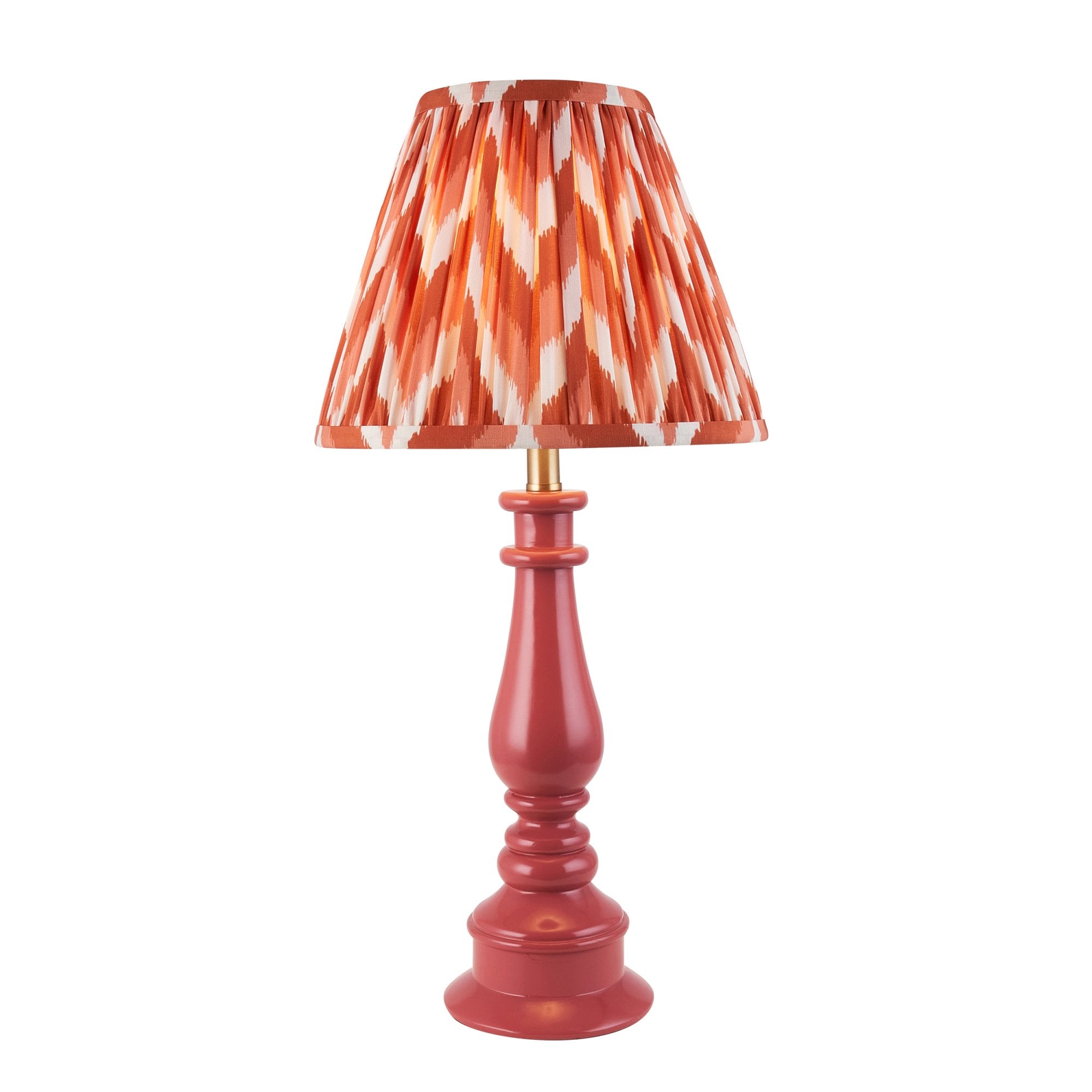 Endon Myrtle Gloss Pink Clay Table Lamp & Zigzag 25cm Apricot Orange Shade