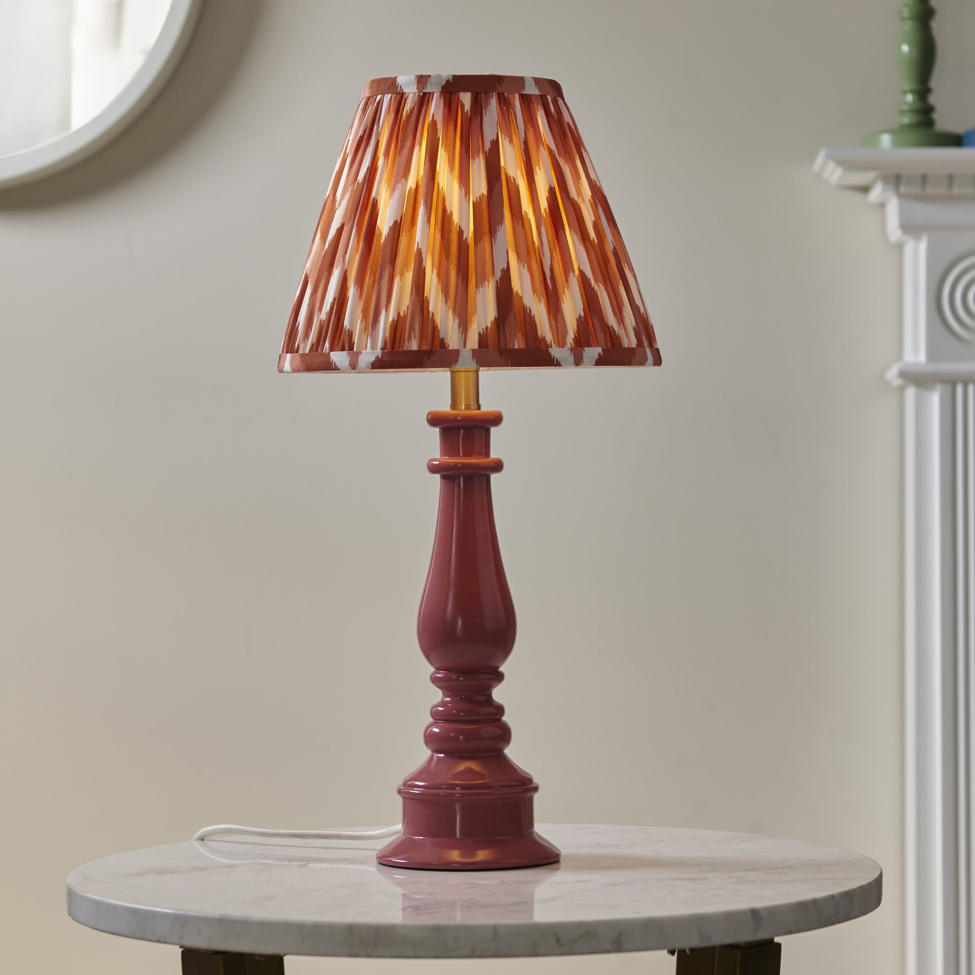 Endon Myrtle Gloss Pink Clay Table Lamp & Zigzag 25cm Apricot Orange Shade