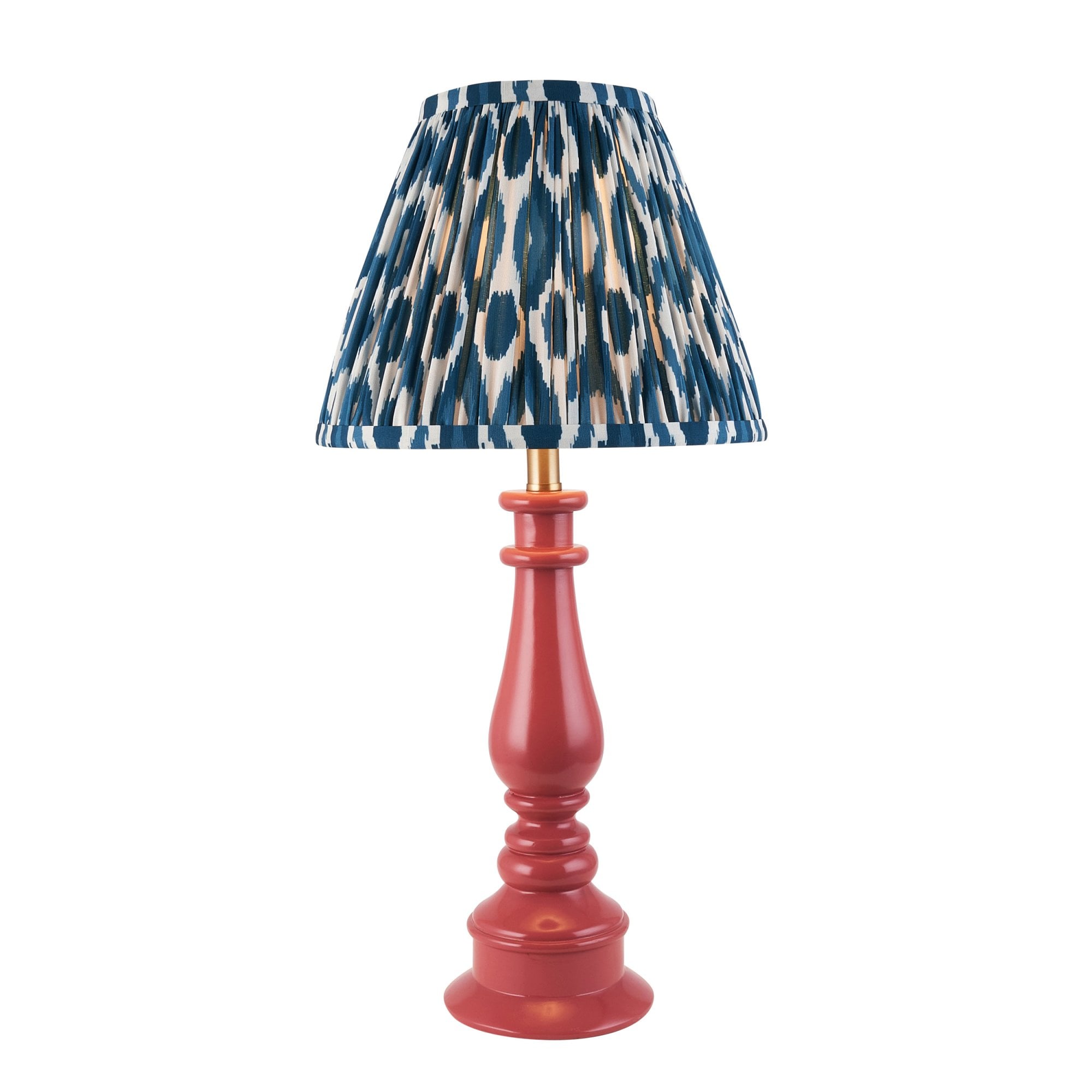 Endon Myrtle Gloss Pink Clay Table Lamp & Ikat 25cm Marlin Blue Shade