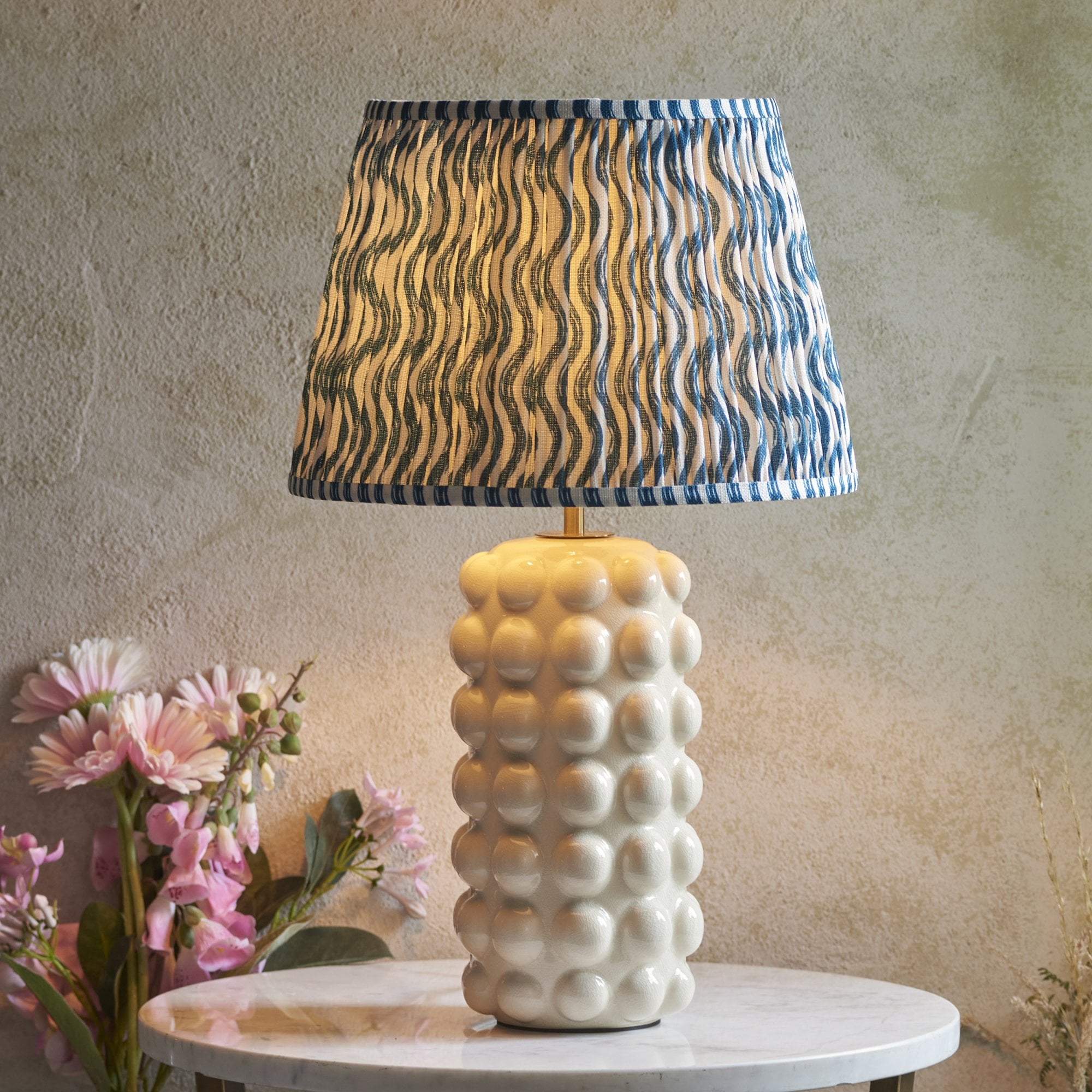 Endon Bobble Table Lamp & Ripple 35cm Marlin Blue Shade