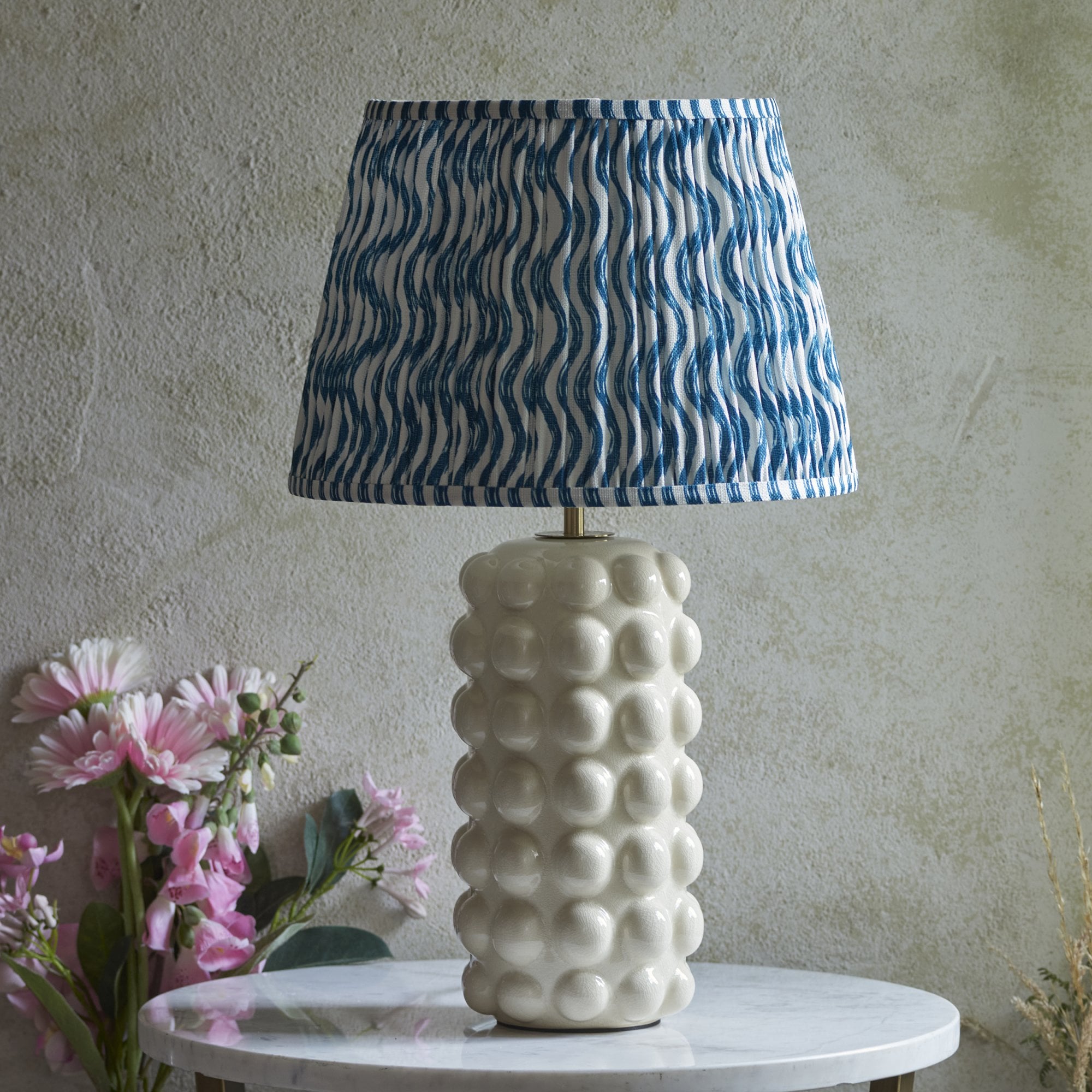 Endon Bobble Table Lamp & Ripple 35cm Marlin Blue Shade