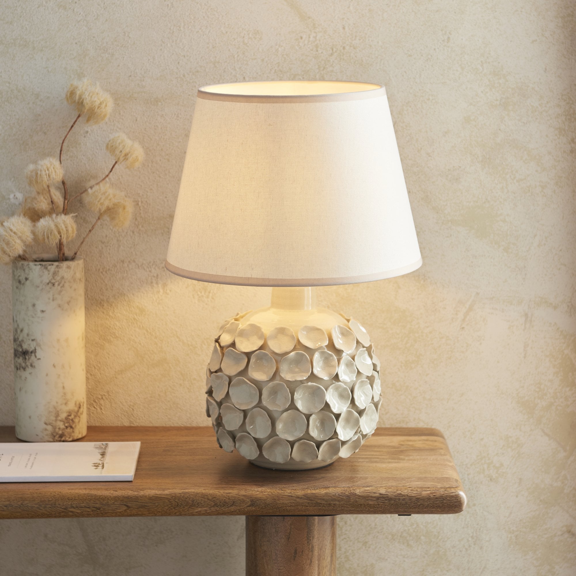 Endon Borello Table Lamp & Ivy 35cm Vintage White Shade