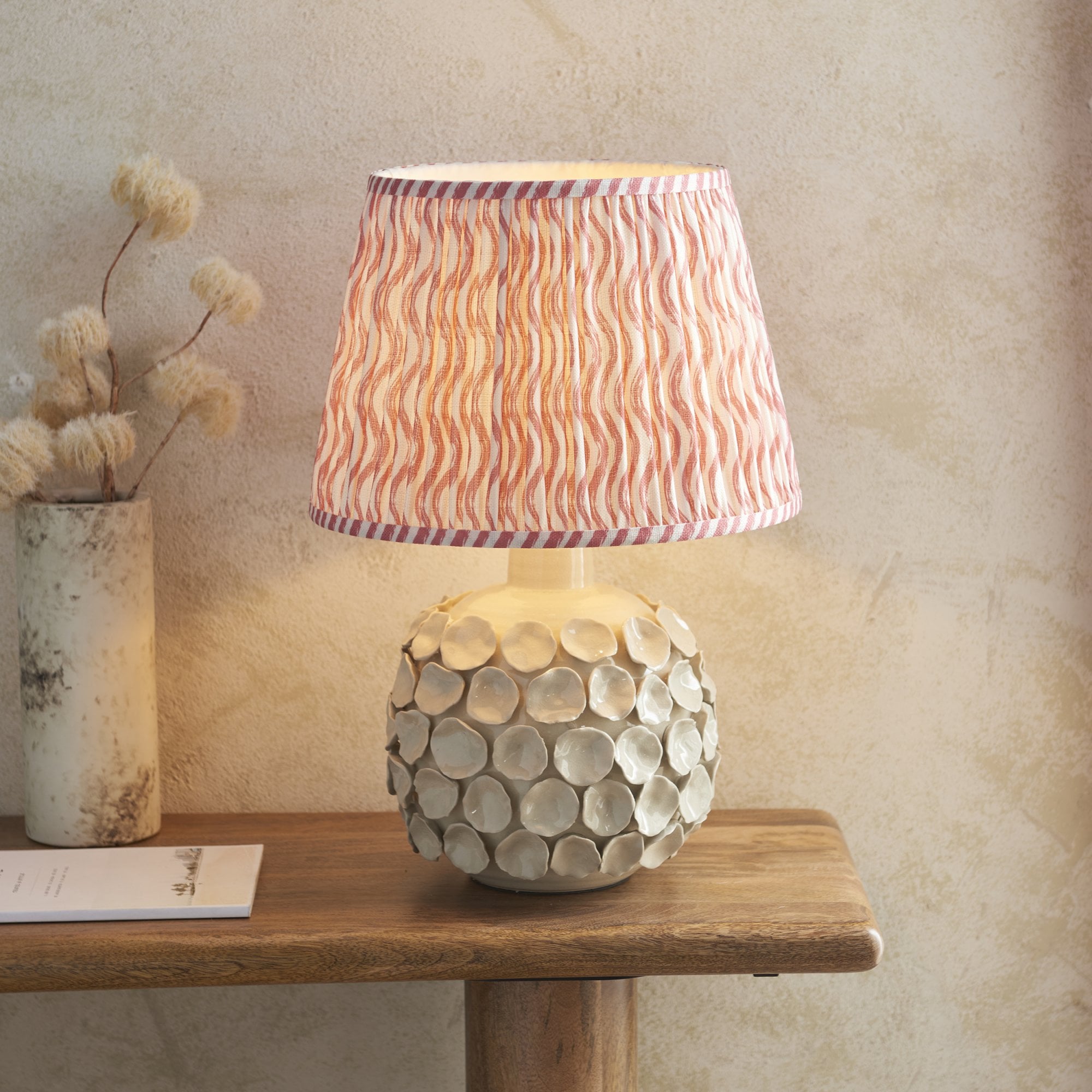 Endon Borello Table Lamp & Ripple 35cm Coral Pink Shade
