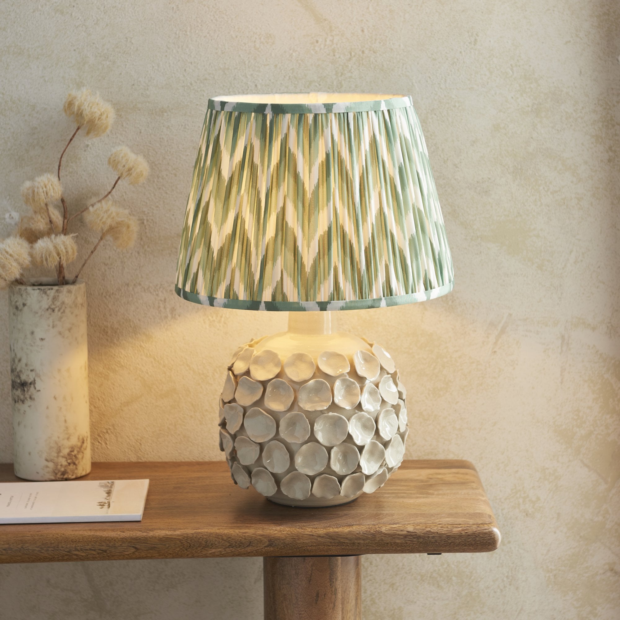 Endon Borello Table Lamp & Zigzag 35cm Cotswold Green Shade