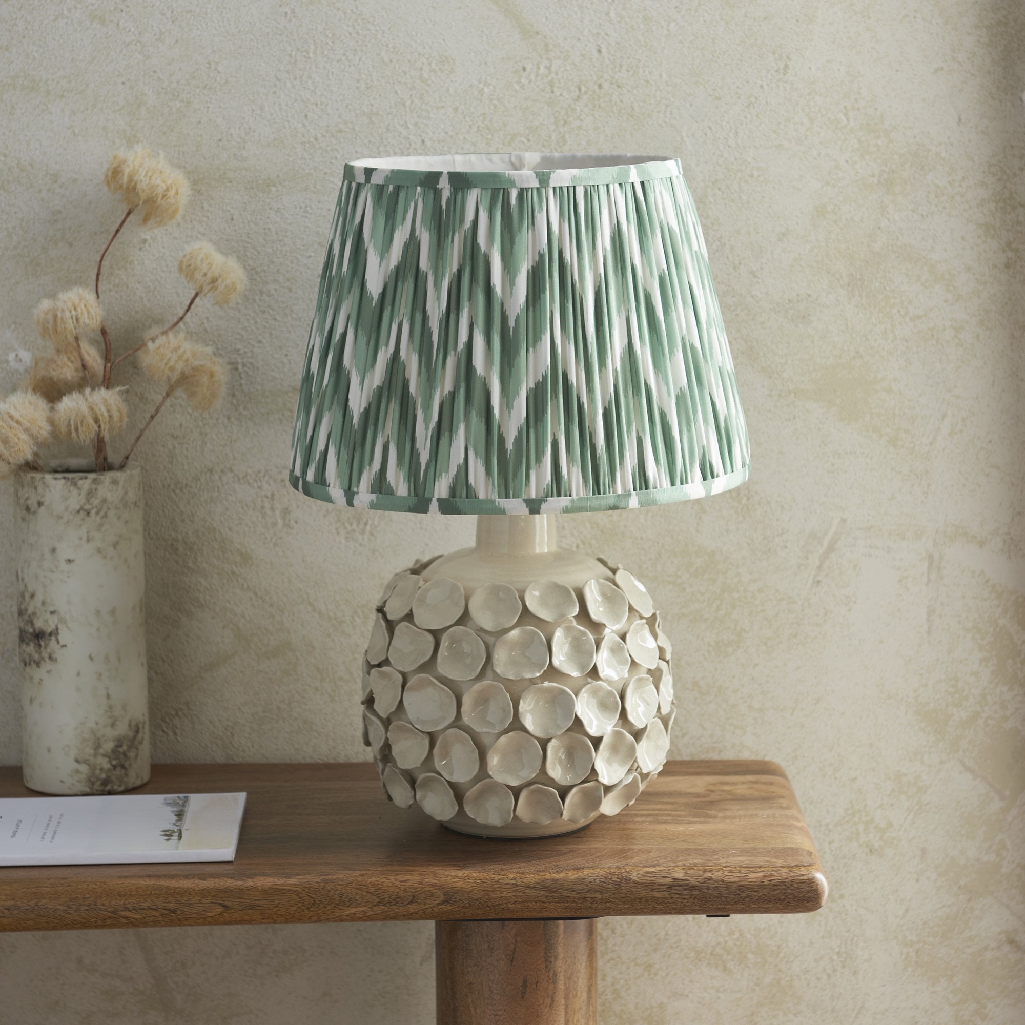 Endon Borello Table Lamp & Zigzag 35cm Cotswold Green Shade