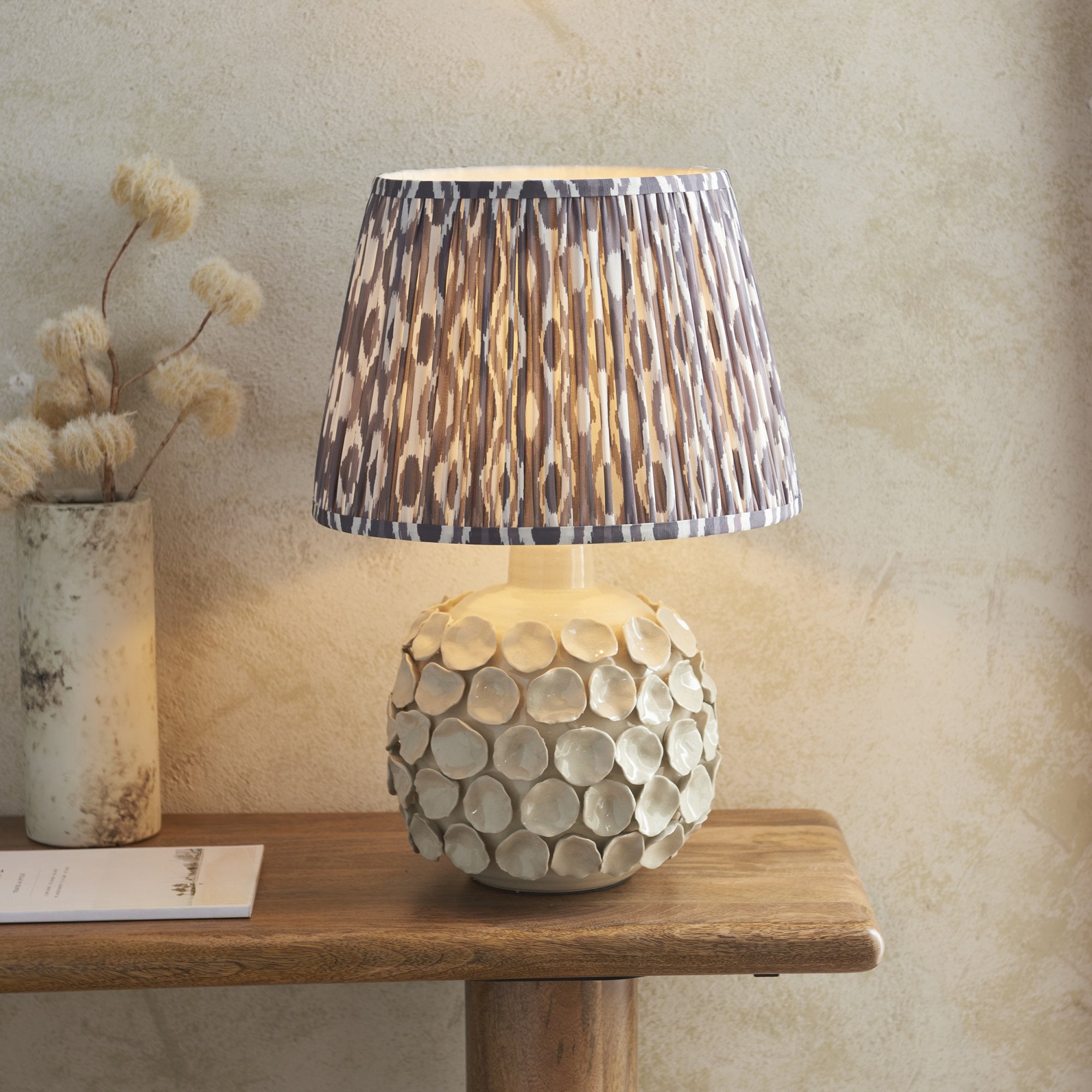 Endon Borello Table Lamp & Ikat 35cm Pearl Grey Shade