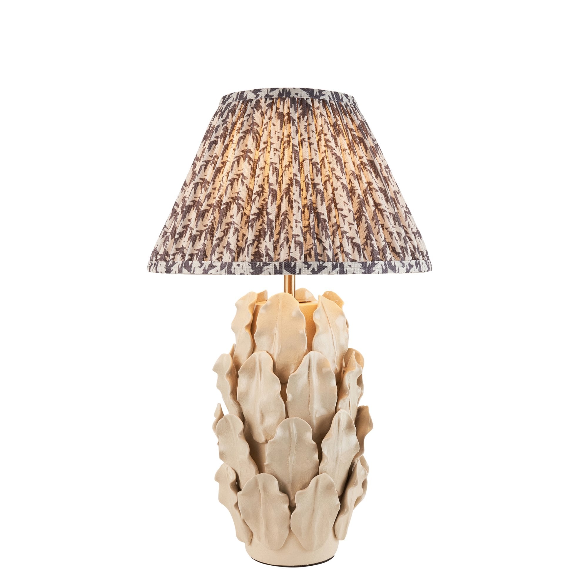 Endon Layered Decorative Leaf Ivory Crackle Glaze Ceramic Table Lamp & Leaf 30cm Pearl Grey Shade
