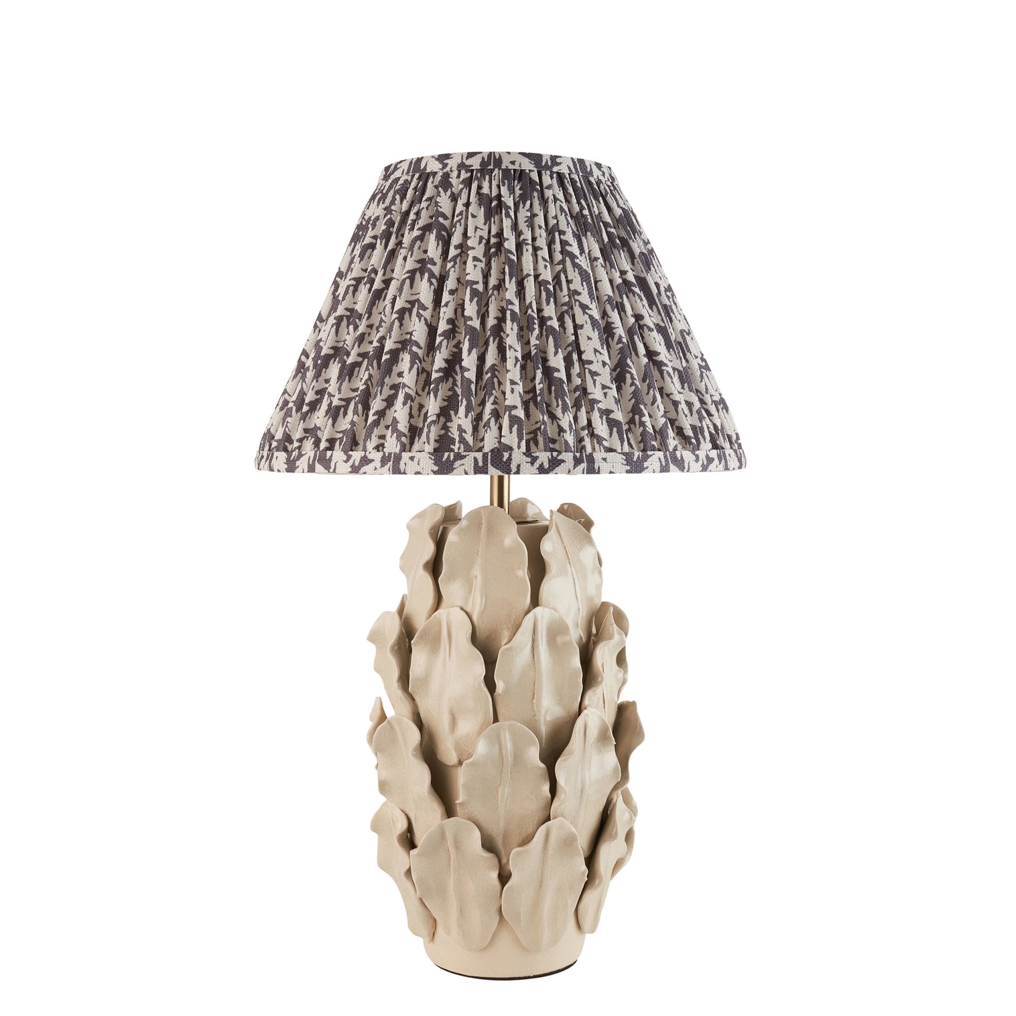 Endon Layered Decorative Leaf Ivory Crackle Glaze Ceramic Table Lamp & Leaf 30cm Pearl Grey Shade