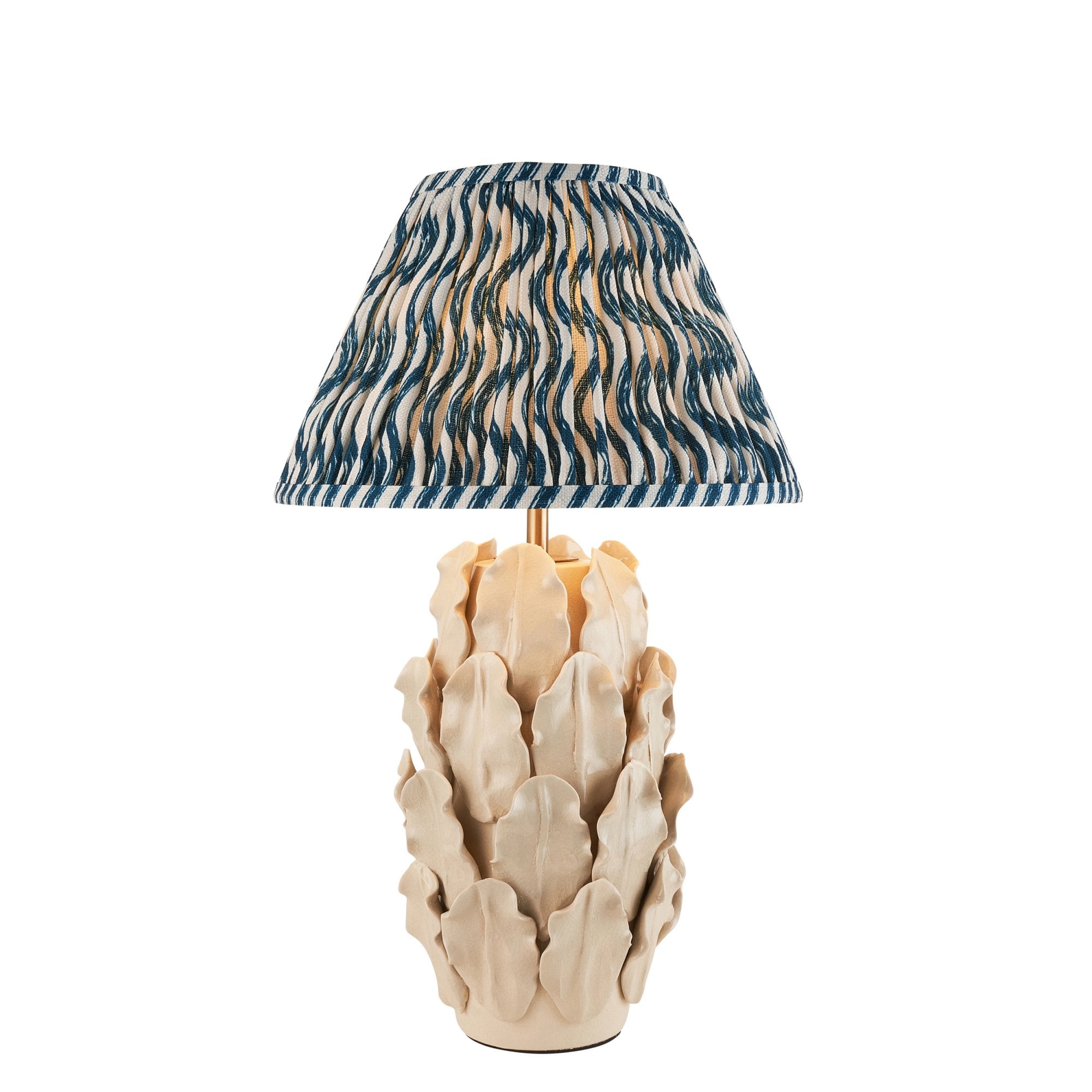 Endon Layered Decorative Leaf Ivory Crackle Glaze Ceramic Table Lamp & Ripple 30cm Marlin Blue Shade