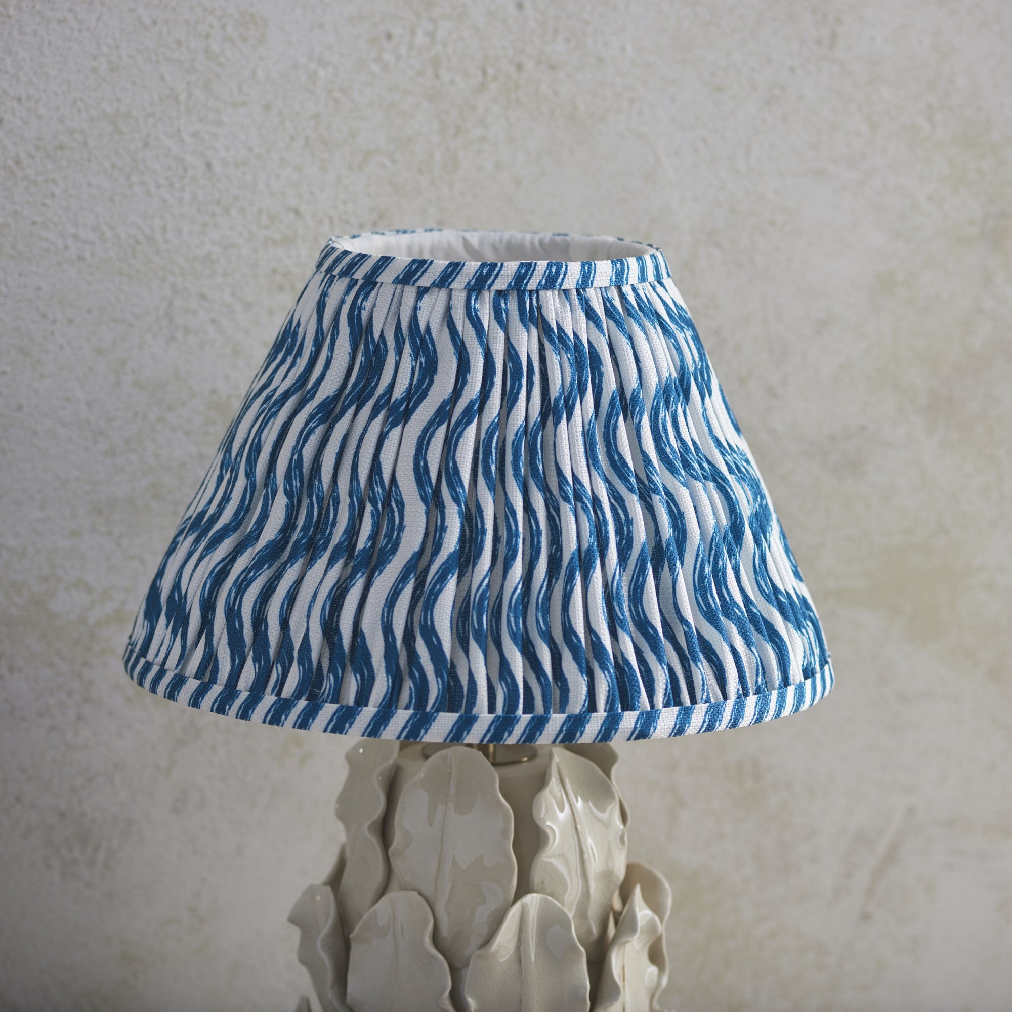 Endon Layered Decorative Leaf Ivory Crackle Glaze Ceramic Table Lamp & Ripple 30cm Marlin Blue Shade