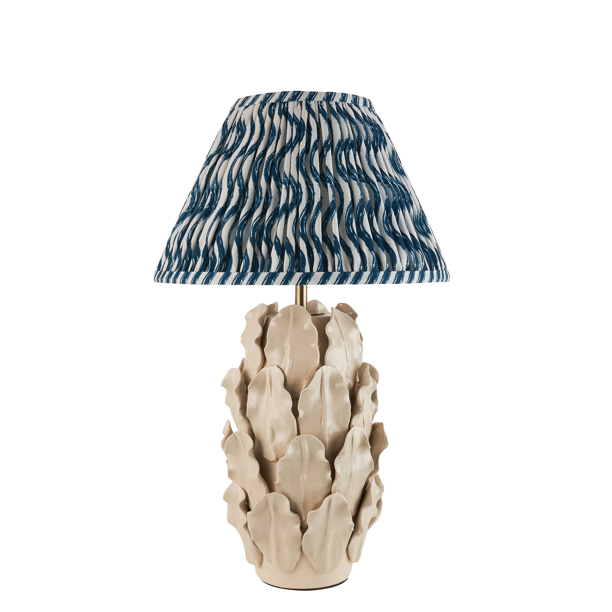 Endon Layered Decorative Leaf Ivory Crackle Glaze Ceramic Table Lamp & Ripple 30cm Marlin Blue Shade