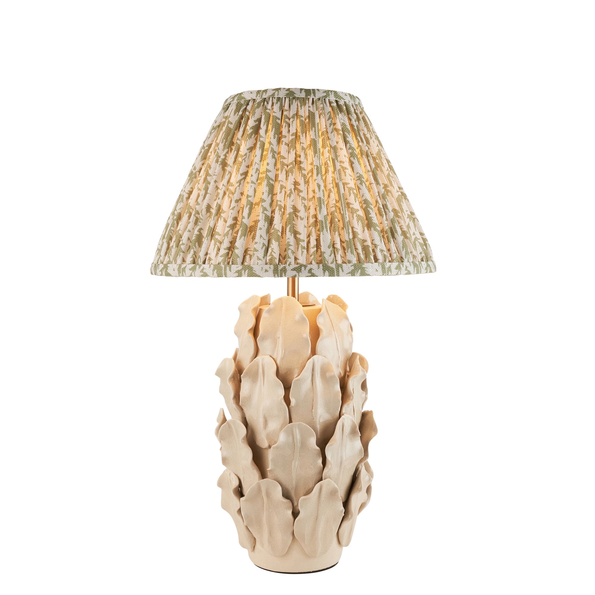Endon Layered Decorative Leaf Ivory Crackle Glaze Ceramic Table Lamp & Leaf 30cm Herb Garden Green Shade