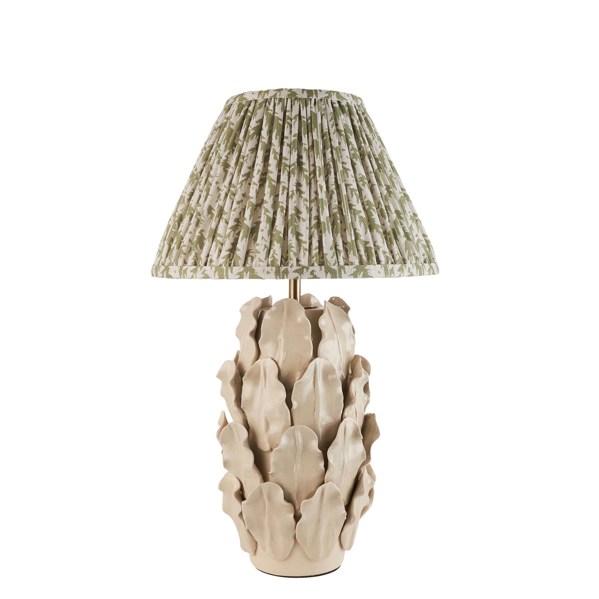 Endon Layered Decorative Leaf Ivory Crackle Glaze Ceramic Table Lamp & Leaf 30cm Herb Garden Green Shade