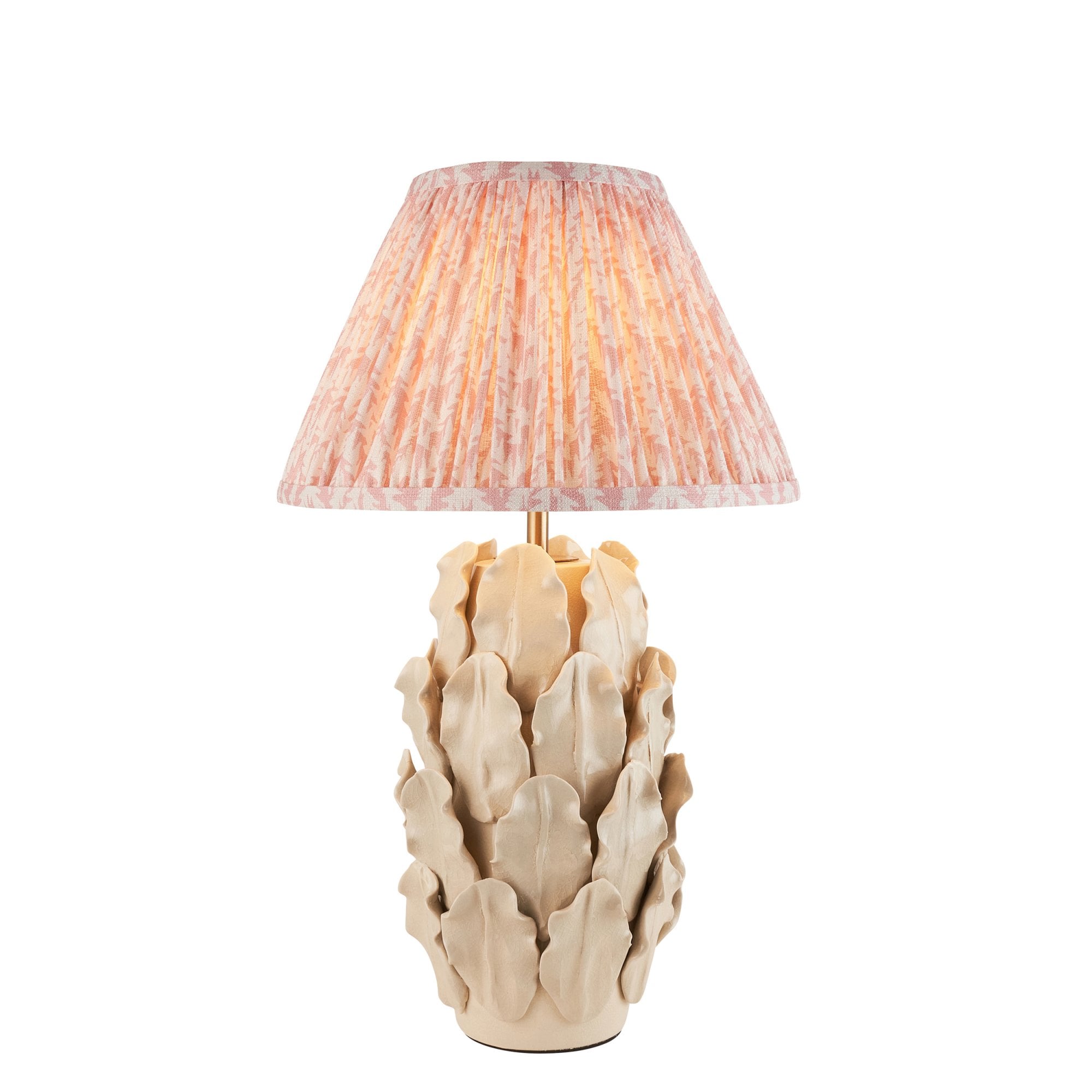Endon Layered Decorative Leaf Ivory Crackle Glaze Ceramic Table Lamp & Leaf 30cm Peachy Keen Shade