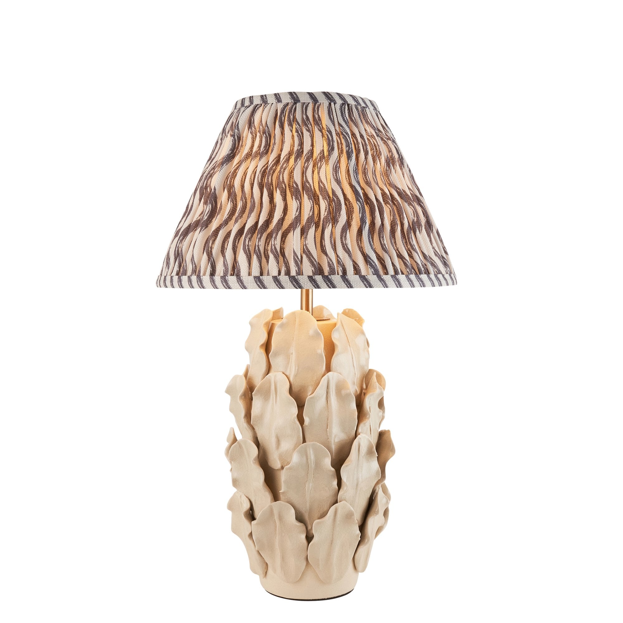 Endon Layered Decorative Leaf Ivory Crackle Glaze Ceramicable Table Lamp & Ripple 30cm Pearl Grey Shade