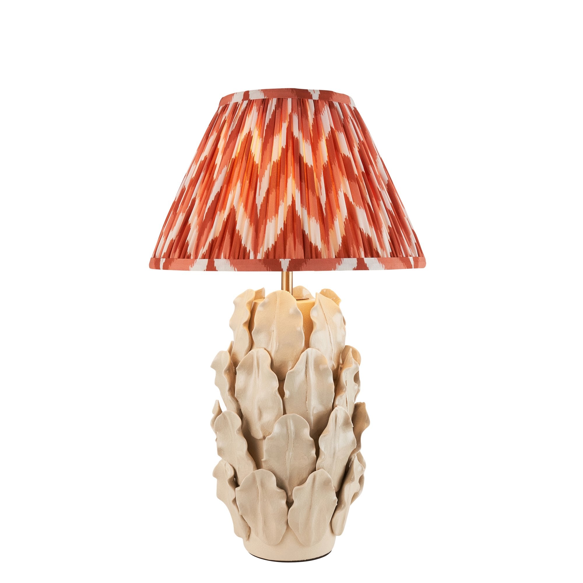 Endon Layered Decorative Leaf Ivory Crackle Glaze Ceramic Table Lamp & Zigzag 30cm Apricot Orange Shade