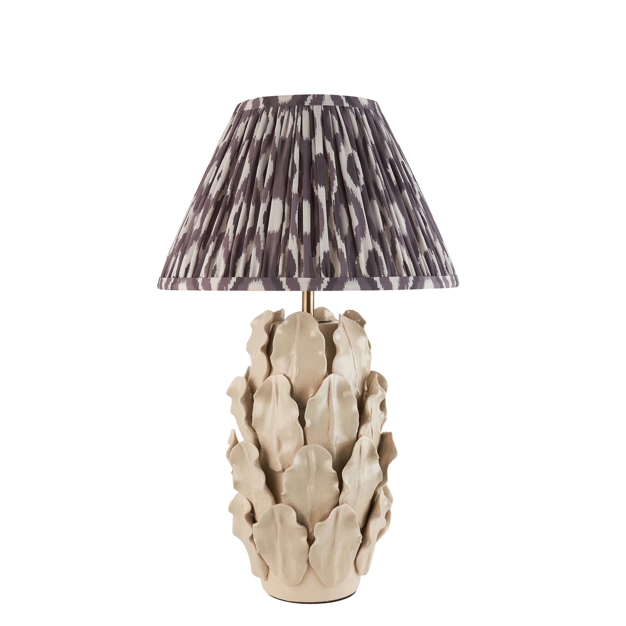 Endon Layered Decorative Leaf Ivory Crackle Glaze Ceramic Table Lamp & Ikat 30cm Pearl Grey Shade