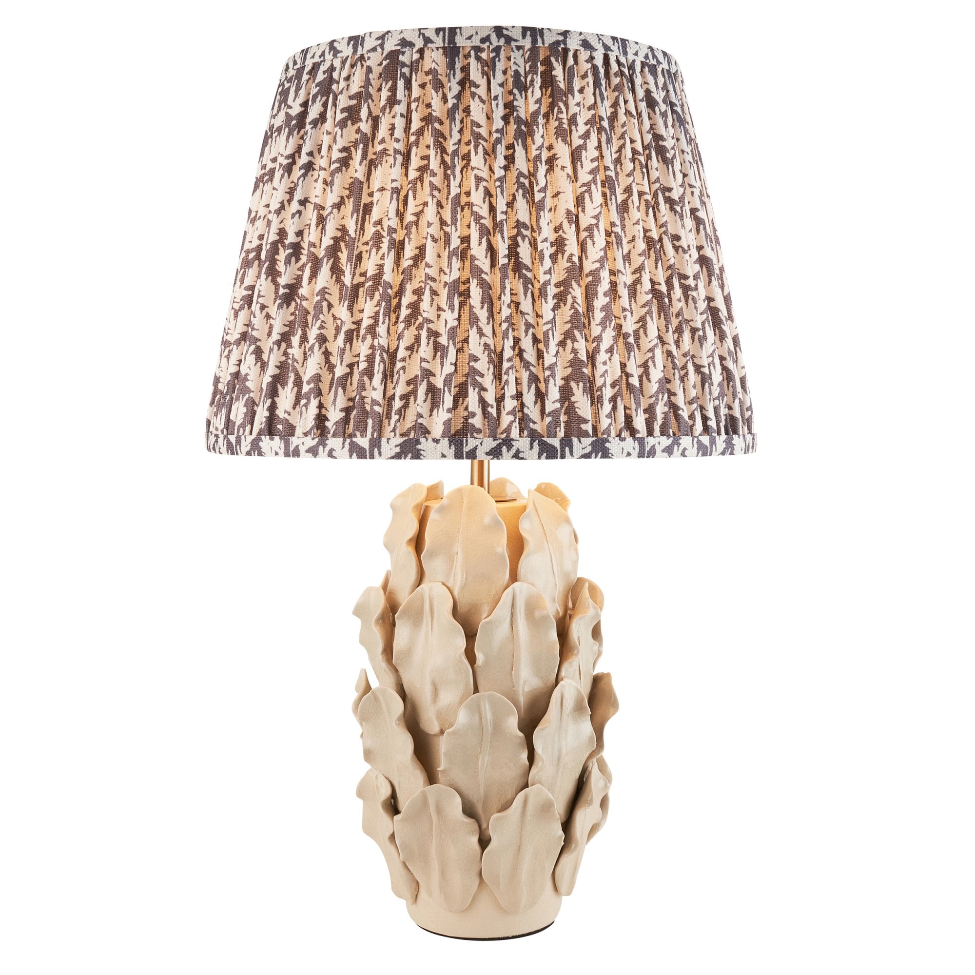 Endon Layered Decorative Leaf Ivory Crackle Glaze Ceramic Table Lamp & Leaf 35cm Pearl Grey Shade