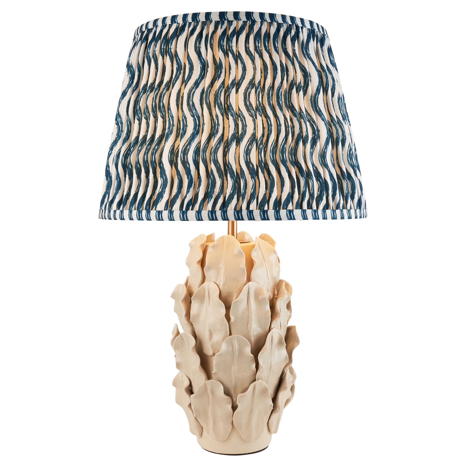 Endon Layered Tall Leaf Ivory Crackle Glaze Ceramic Table Lamp & Ripple 35cm Marlin Blue Shade