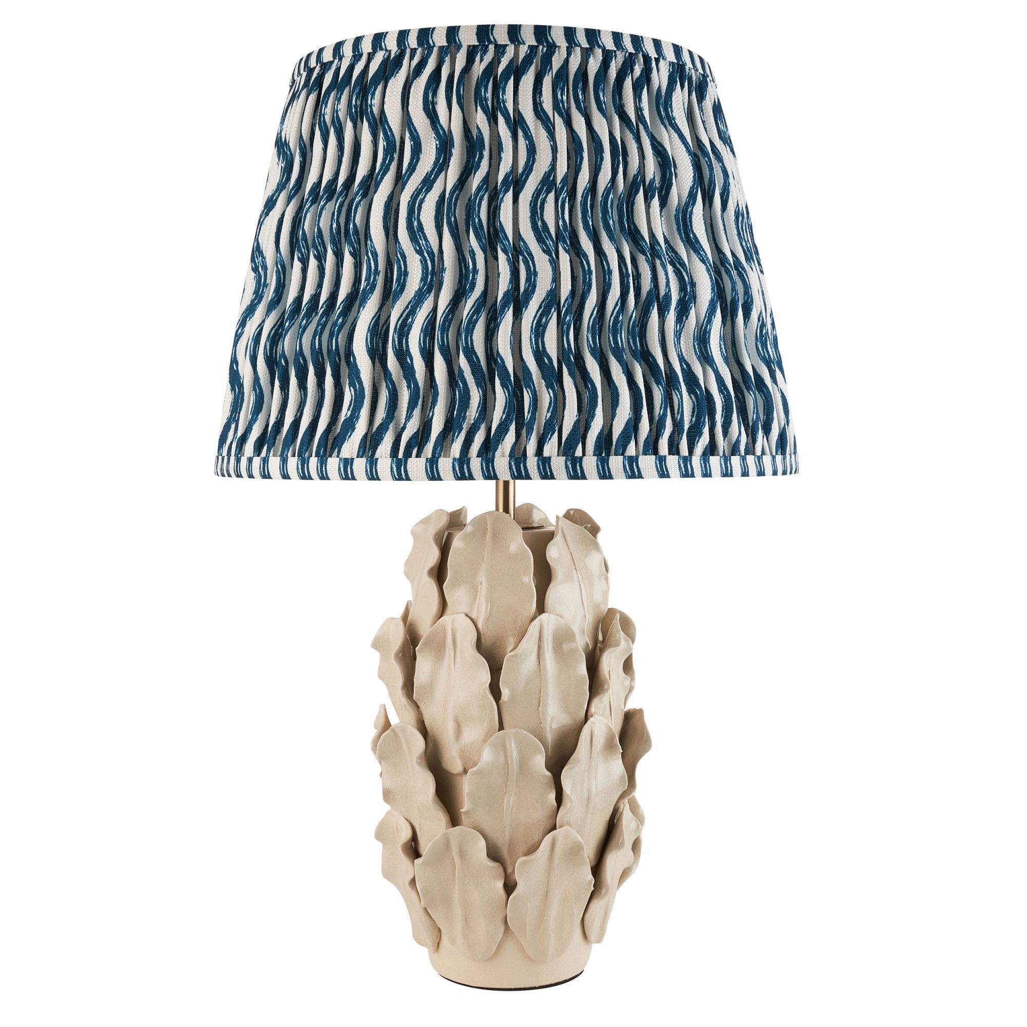 Endon Layered Tall Leaf Ivory Crackle Glaze Ceramic Table Lamp & Ripple 35cm Marlin Blue Shade