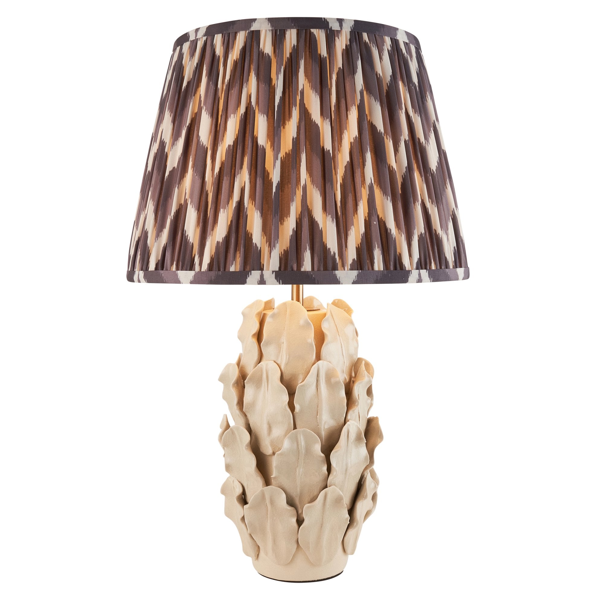 Endon Layered Decorative Leaf Ivory Crackle Glaze Ceramic Table Lamp & Zigzag 35cm Pearl Grey Shade