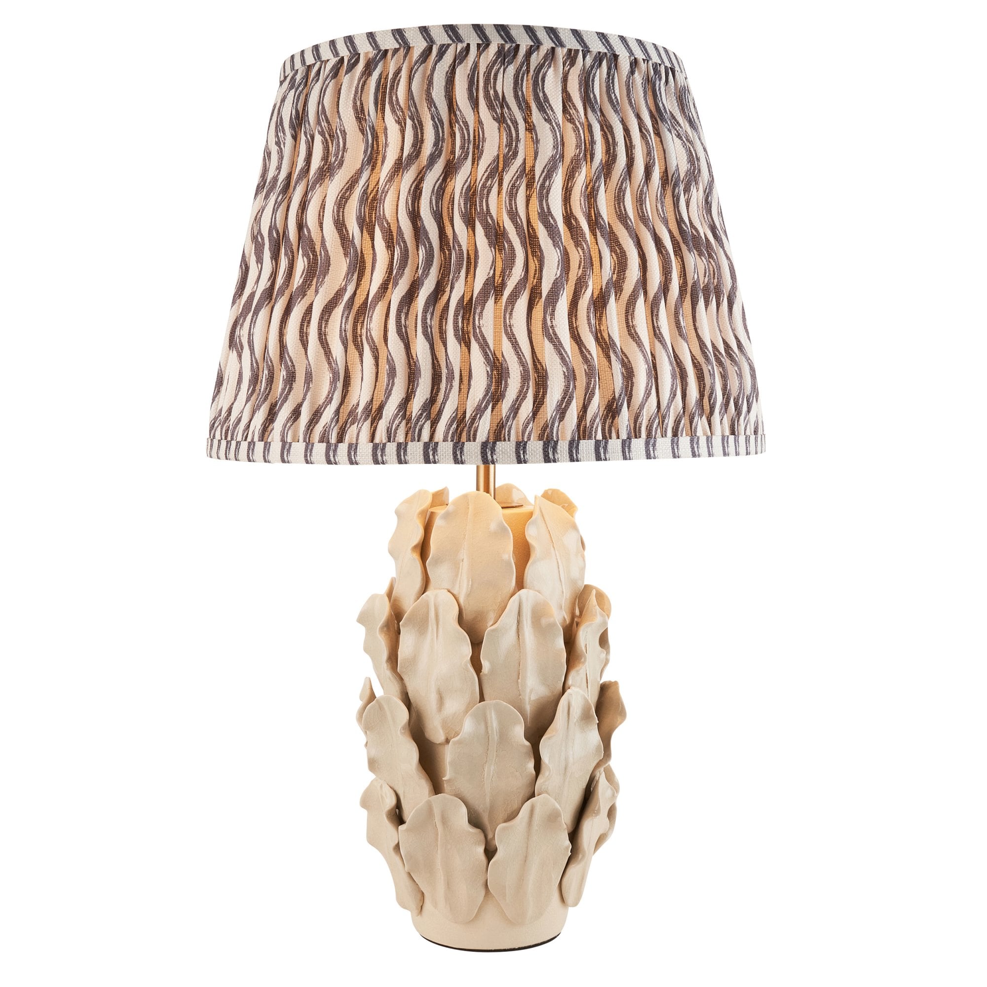 Endon Layered Leaf Ivory Crackle Glaze Ceramic Table Lamp & Ripple 35cm Pearl Grey Shade