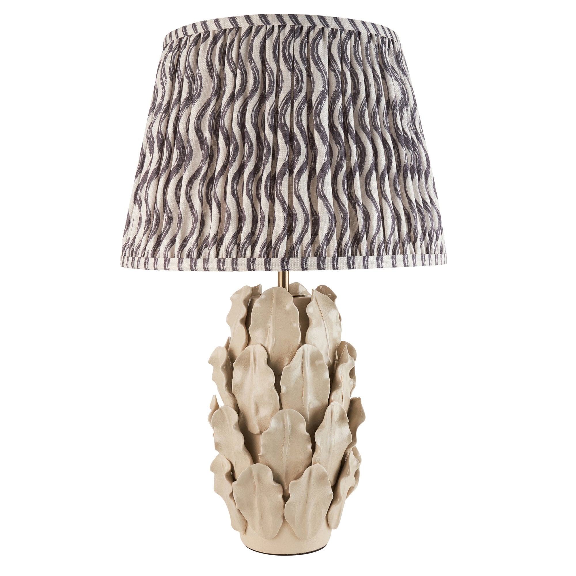 Endon Layered Leaf Ivory Crackle Glaze Ceramic Table Lamp & Ripple 35cm Pearl Grey Shade