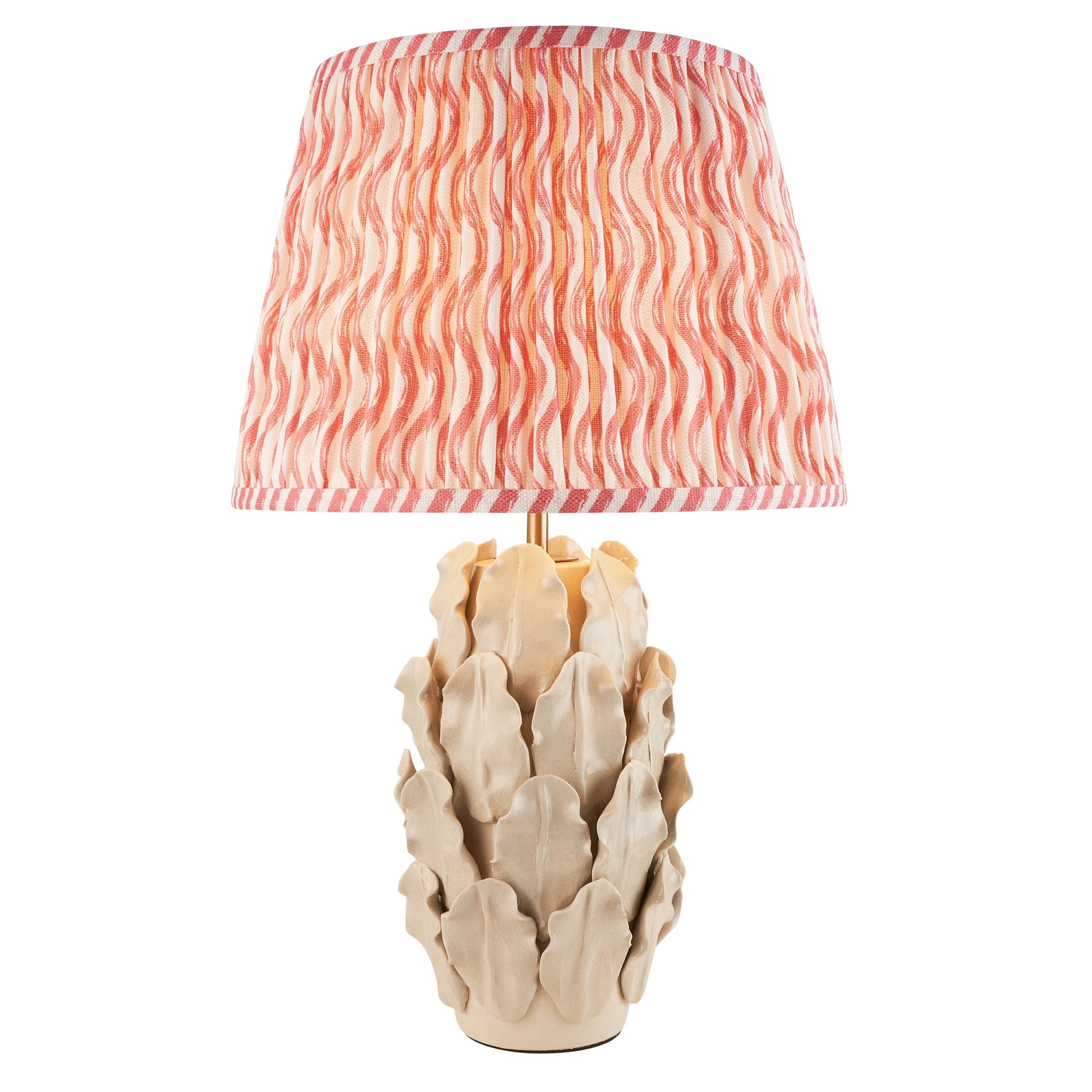 Endon Layered Decorative Leaf Ivory Crackle Glaze Ceramic Table Lamp & Ripple 35cm Coral Pink Shade