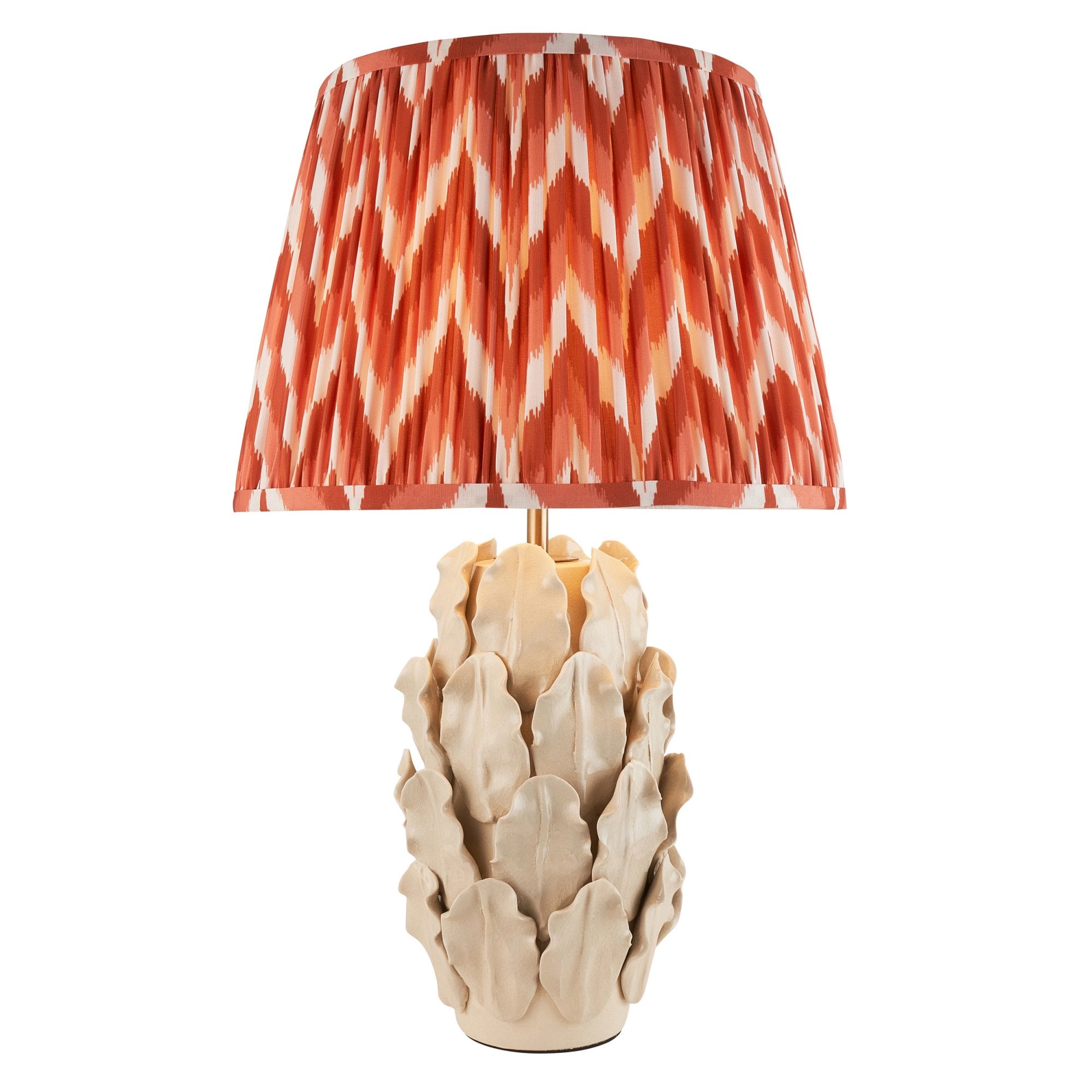 Endon Layered Decorative Leaf Ivory Crackle Glaze Ceramic Table Lamp & Zigzag 35cm Apricot Orange Shade