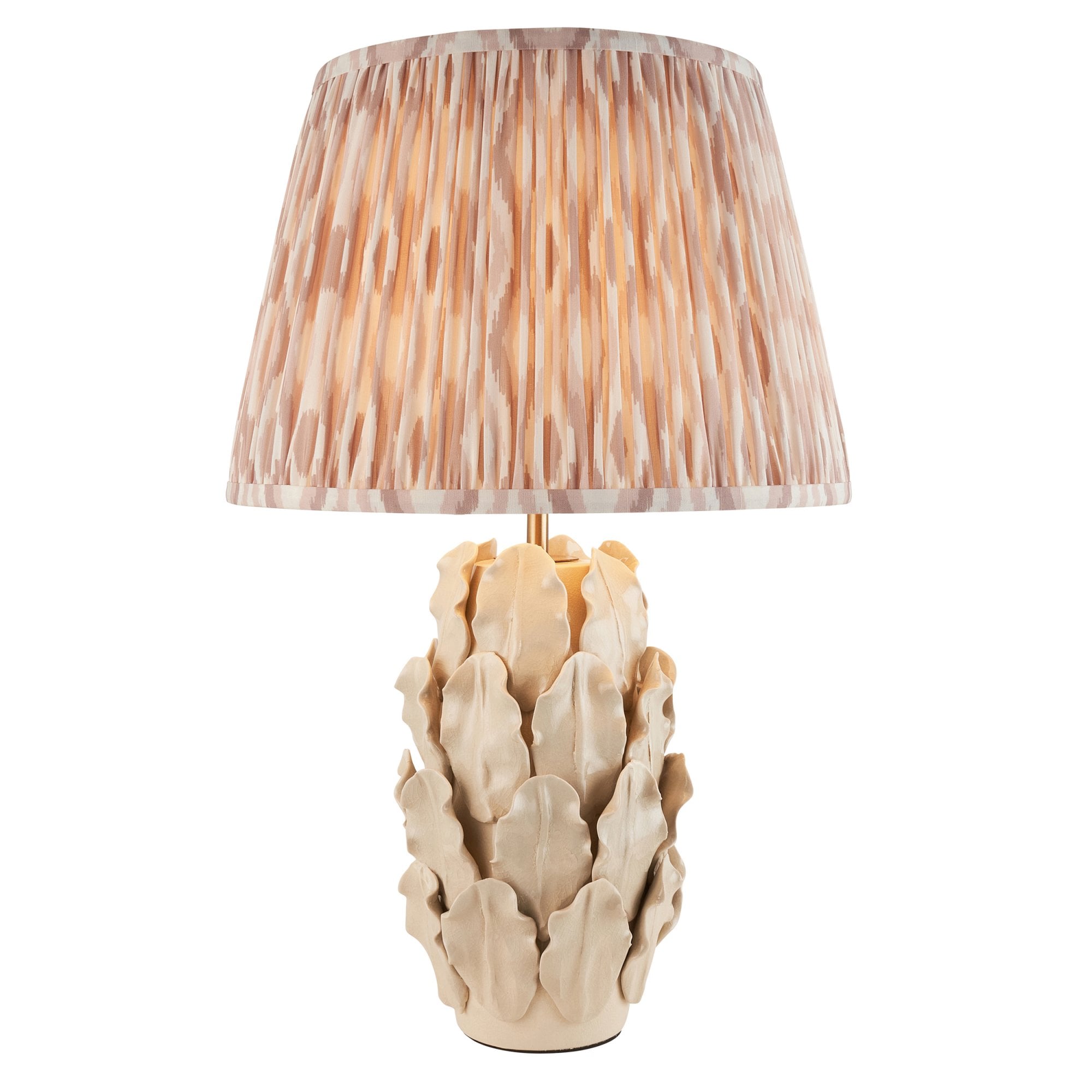 Endon Layered Decorative Leaf Ivory Crackle Glaze Ceramic Table Lamp & Ikat 35cm Neutral Shade