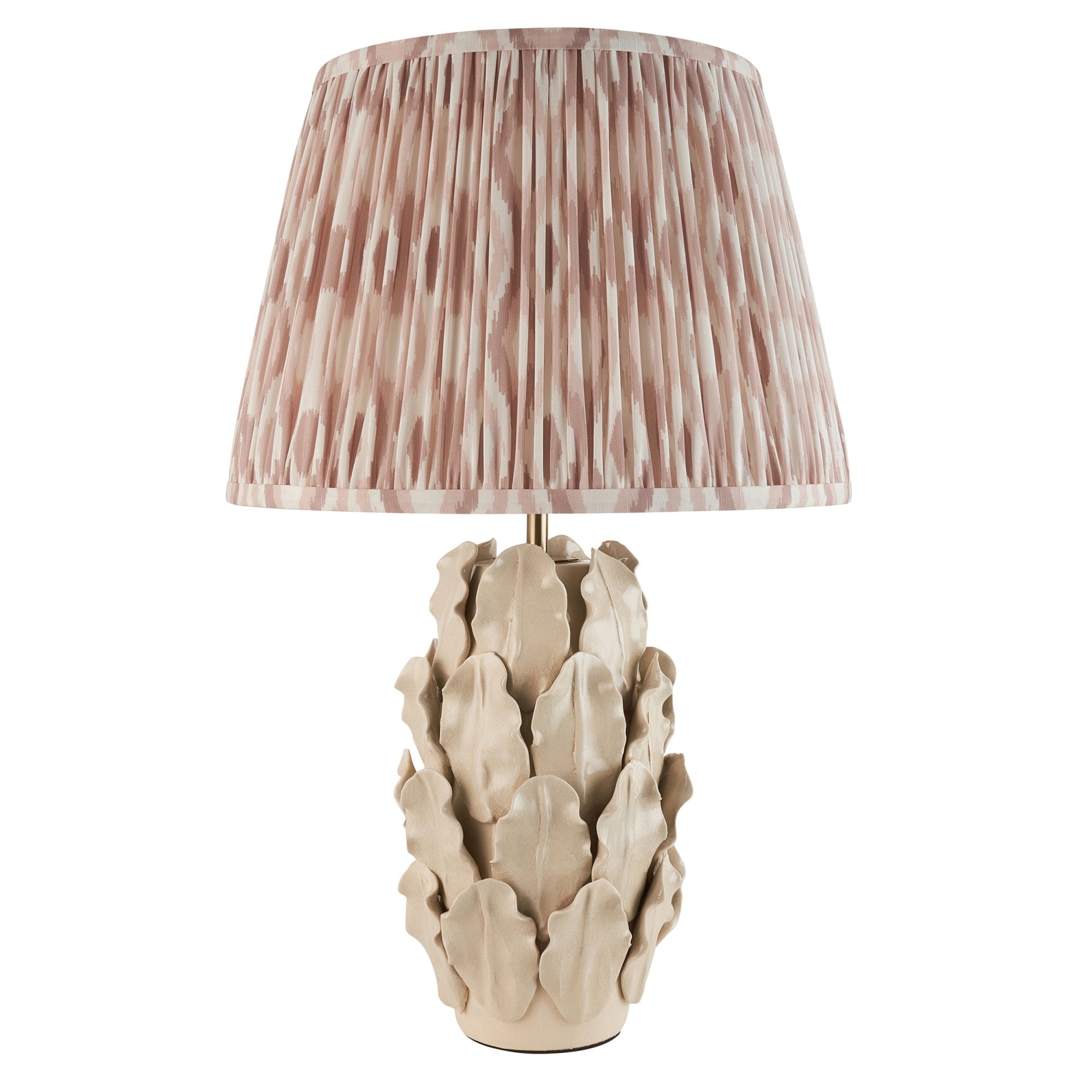 Endon Layered Decorative Leaf Ivory Crackle Glaze Ceramic Table Lamp & Ikat 35cm Neutral Shade